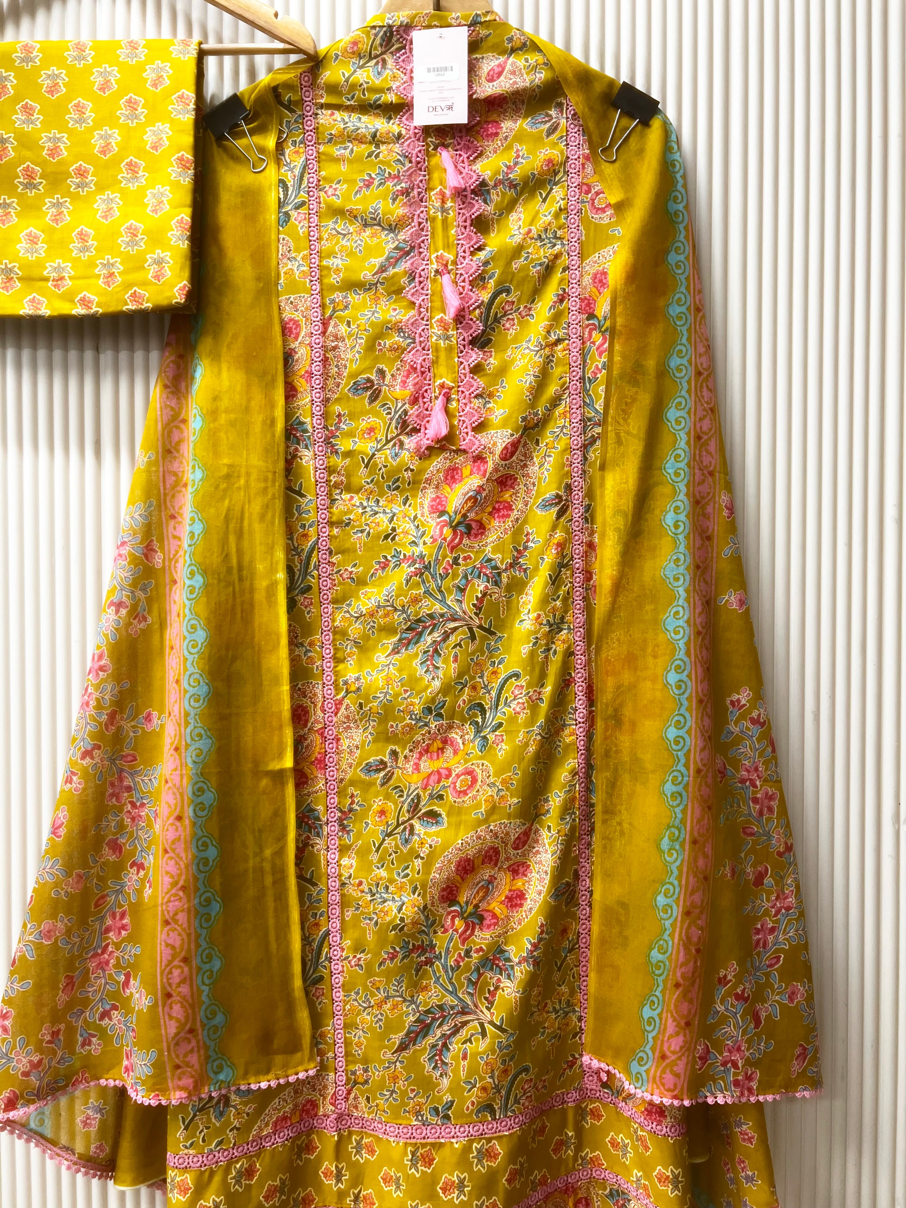 Mustard Pure Cotton Printed Unstitched 3-Piece Suit (Devri – D.No 12553)