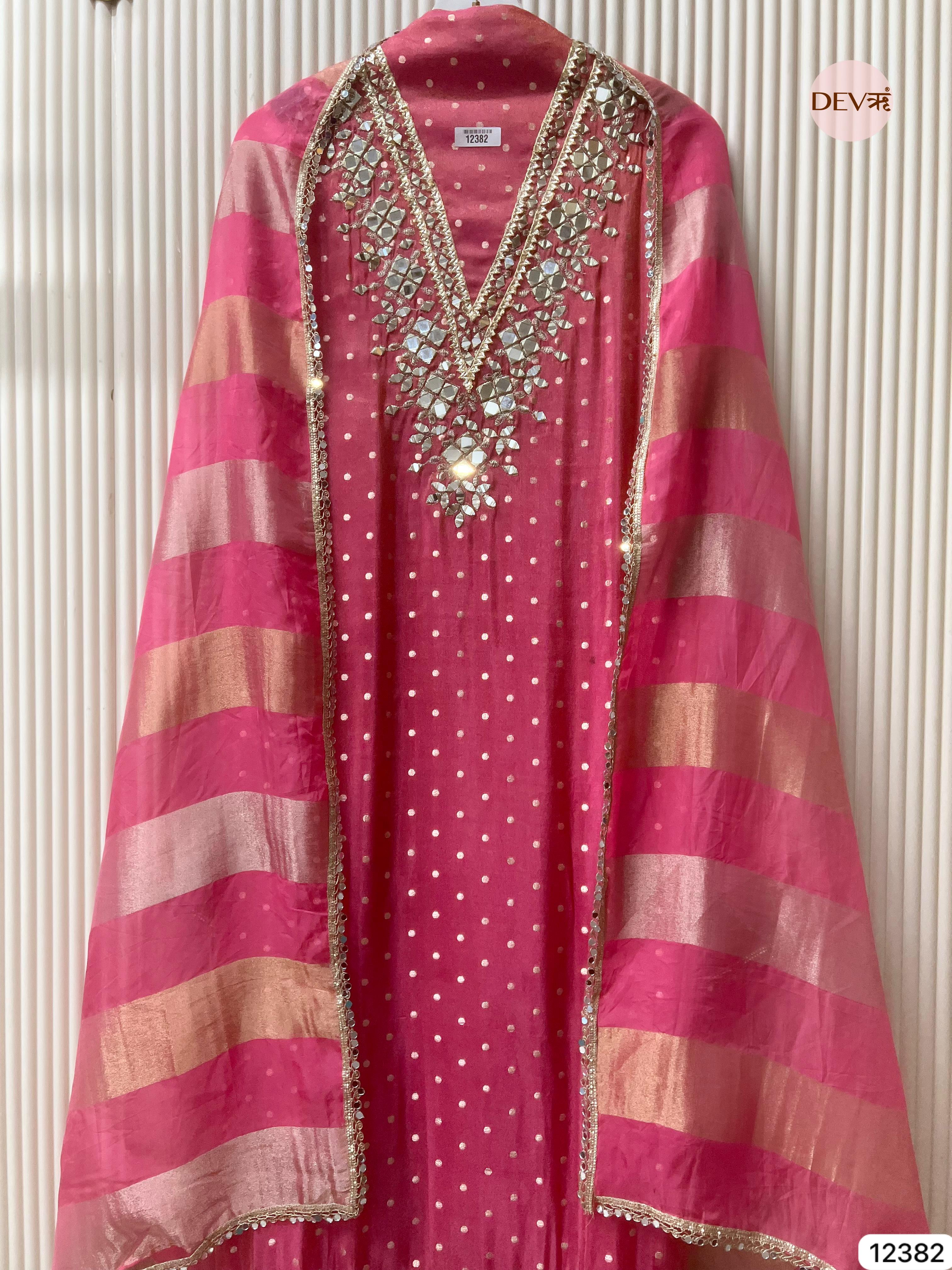 Pink Tissue Silk Embroidered Unstitched 3-Piece Suit (Devri – D.No 12382)