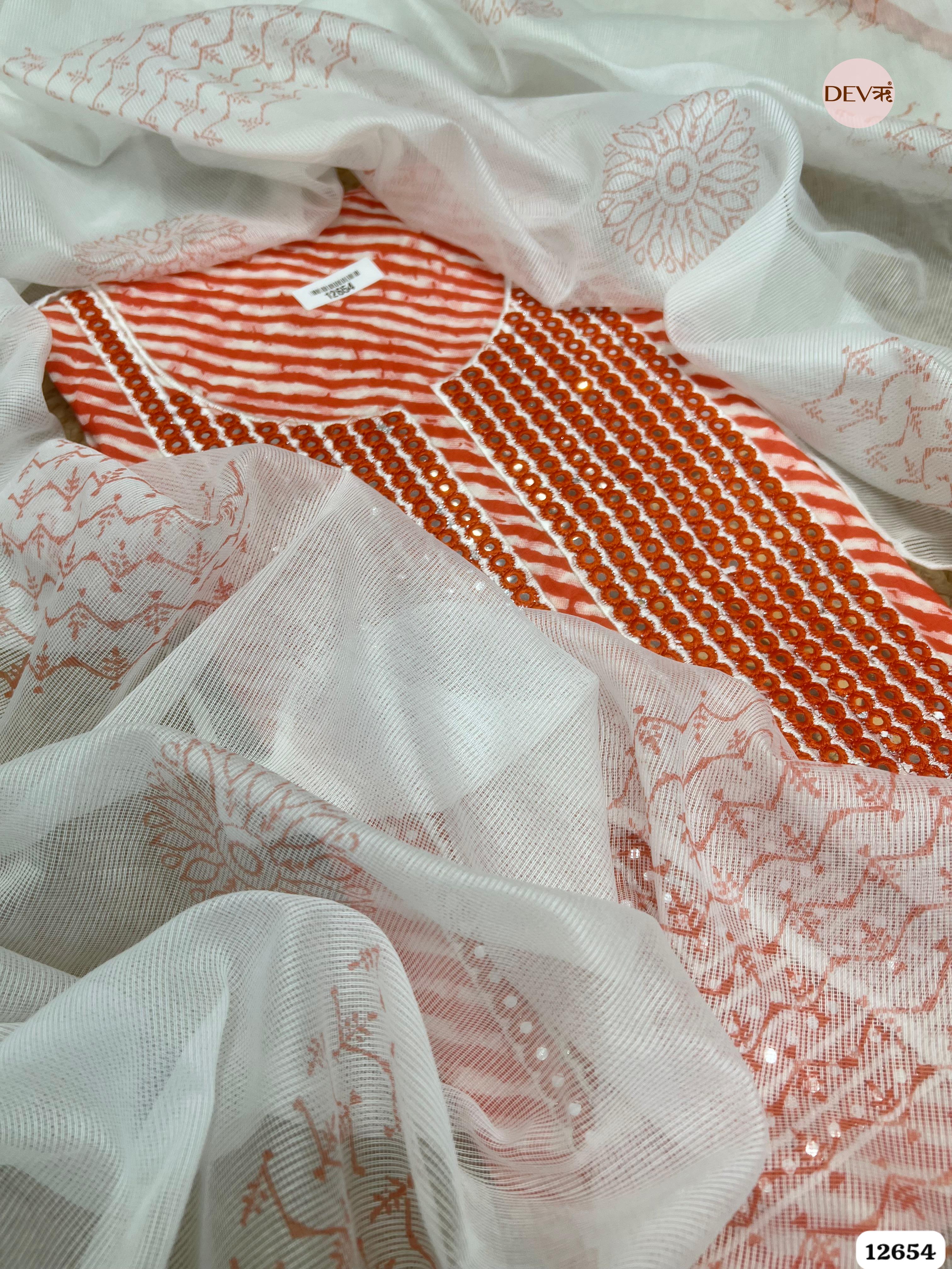 Orange Cotton Leheriya Printed & Embroidered
