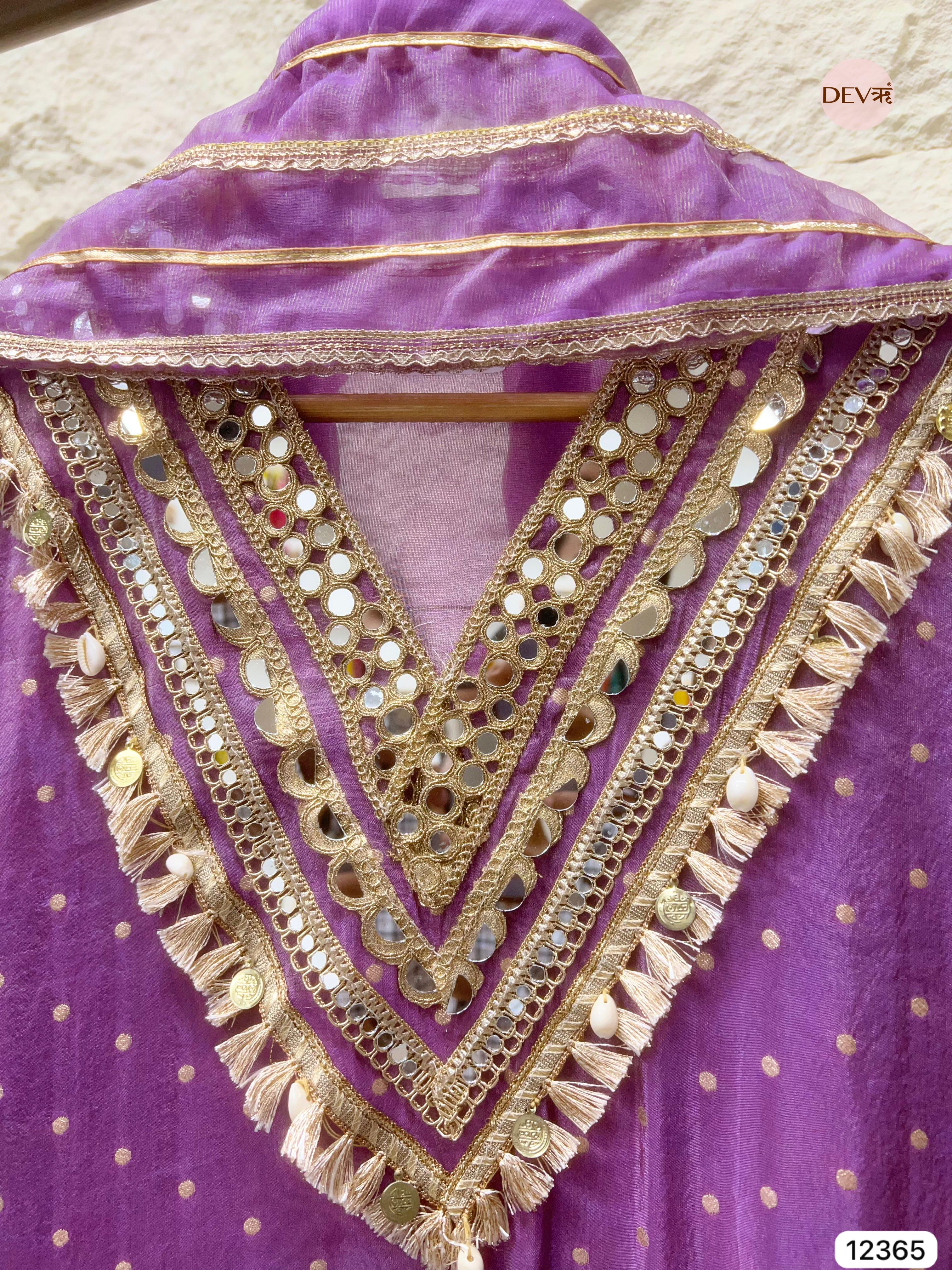 Lavender Tissue Shimmer Embellished Unstitched 3-Piece Suit (Devri – D.No 12365)