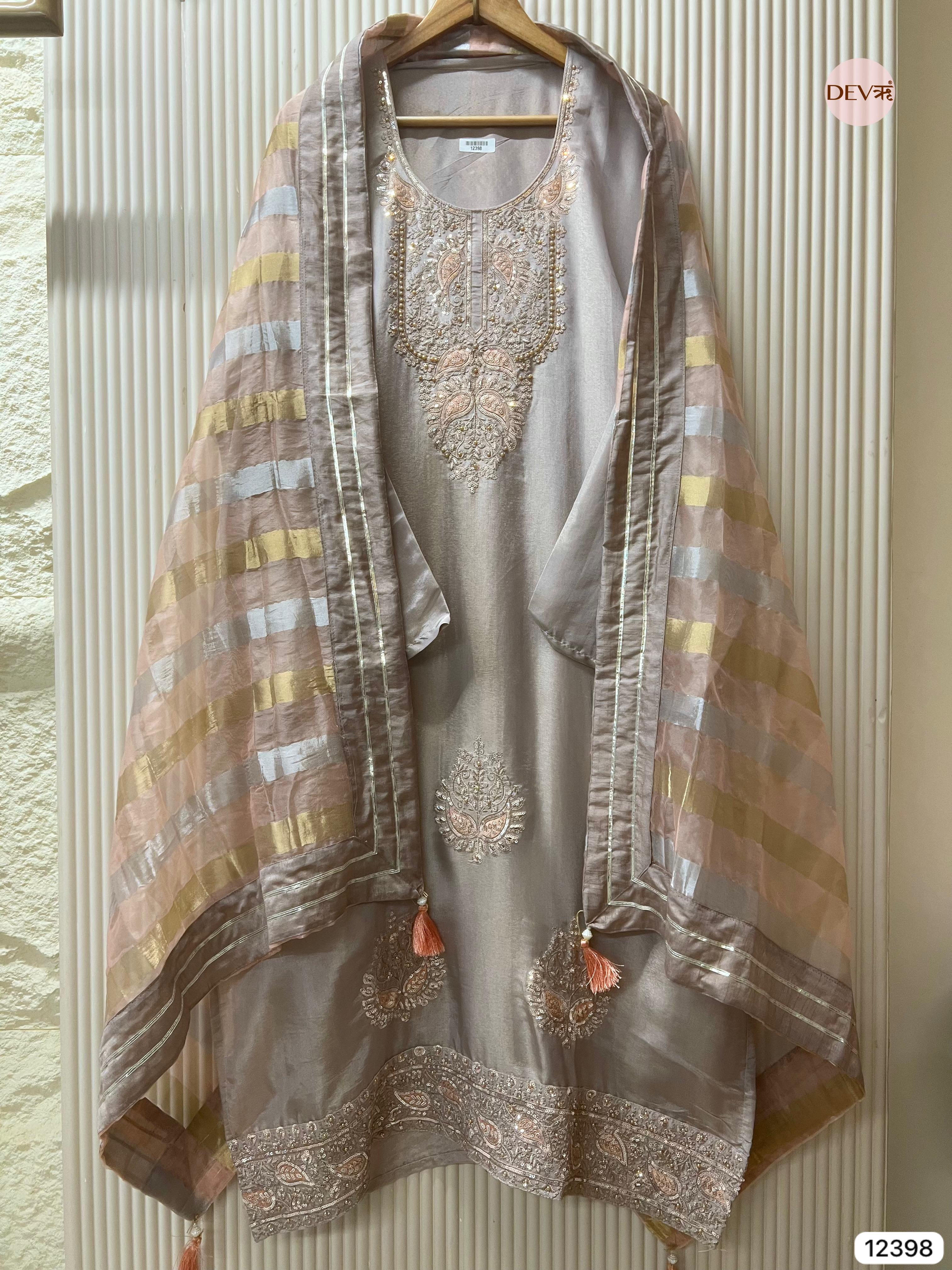 Mauve Shimmer Silk Embroidered Unstitched 3-Piece Suit (Devri – D.No 12398)