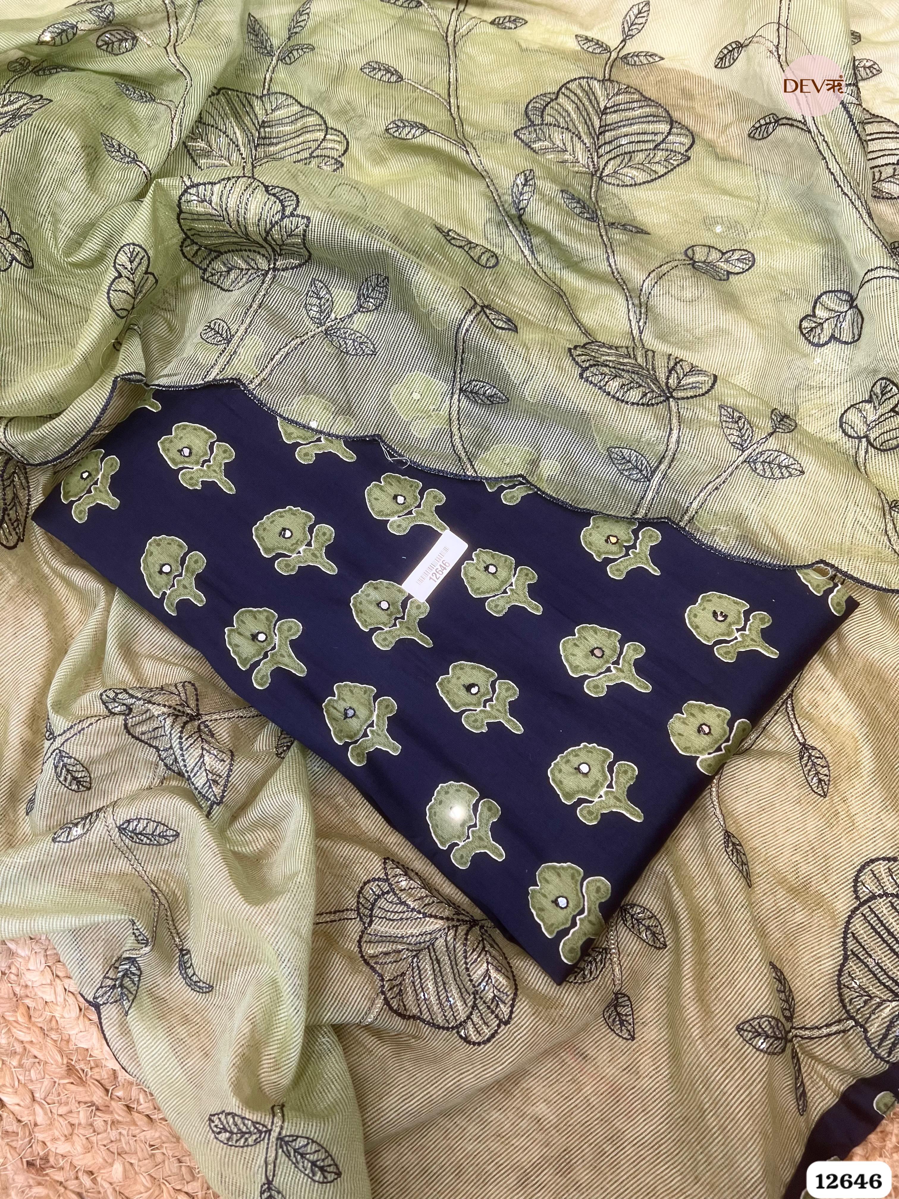Navy Blue Cotton Printed Unstitched 3-Piece Suit (Devri – D.No 12646)
