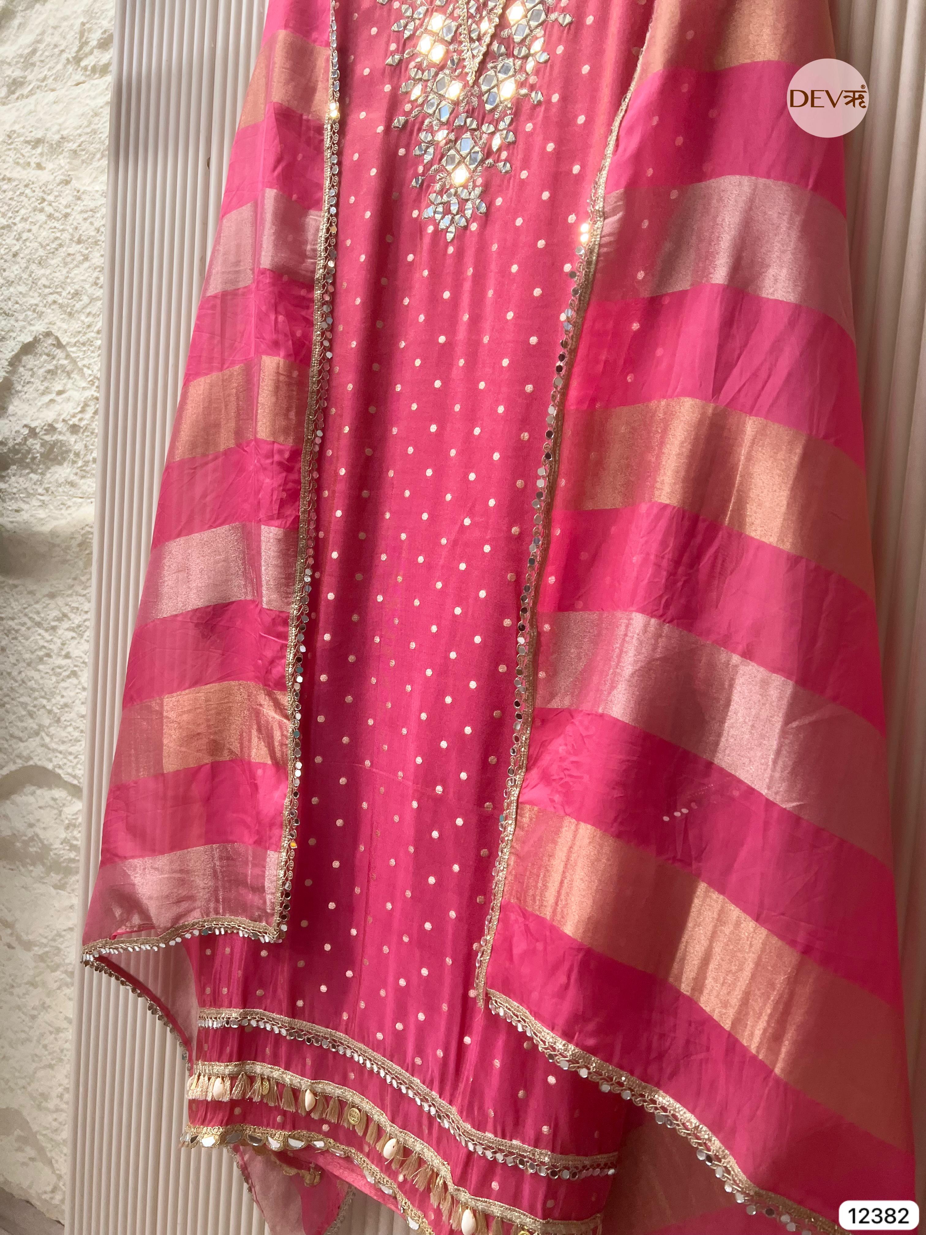 Pink Tissue Silk Embroidered Unstitched 3-Piece Suit (Devri – D.No 12382)