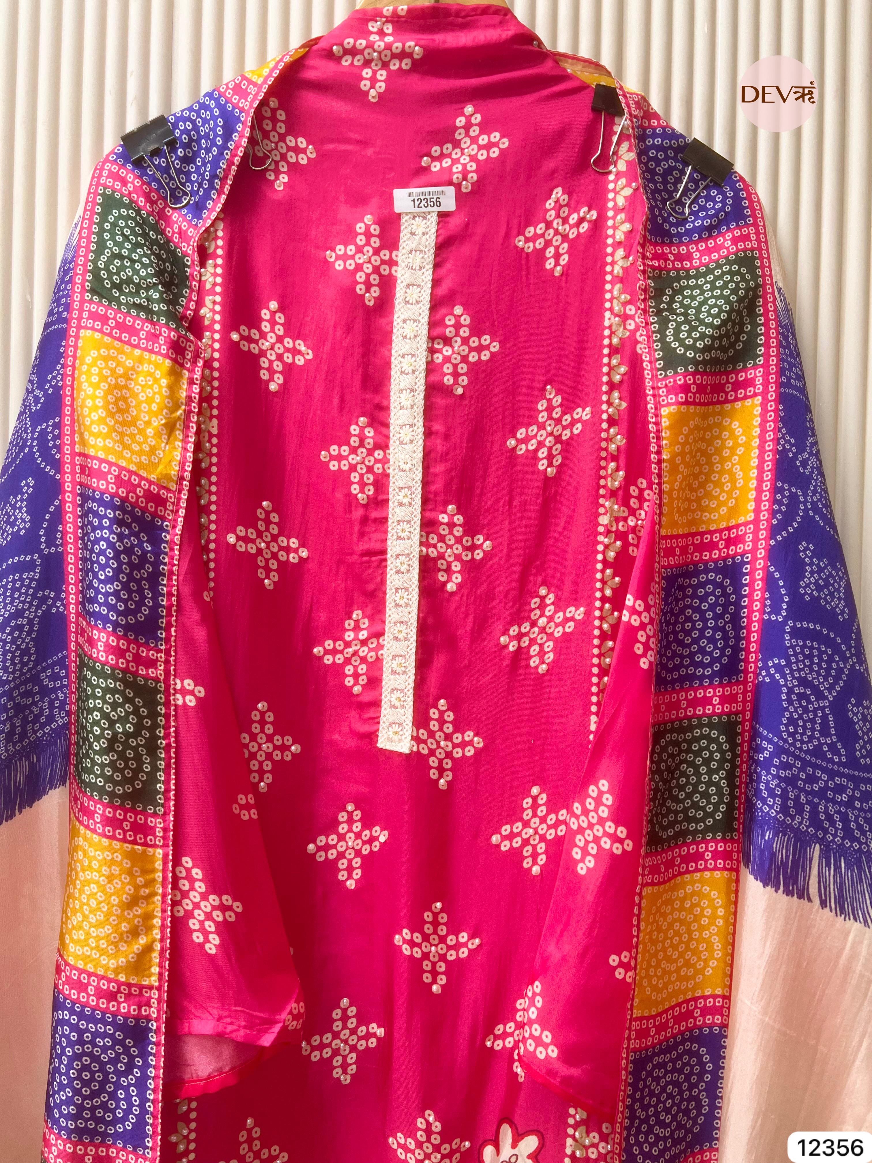 Fuchsia Organza Silk Embroidered Unstitched 3-Piece Suit (Devri – D.No 12356)