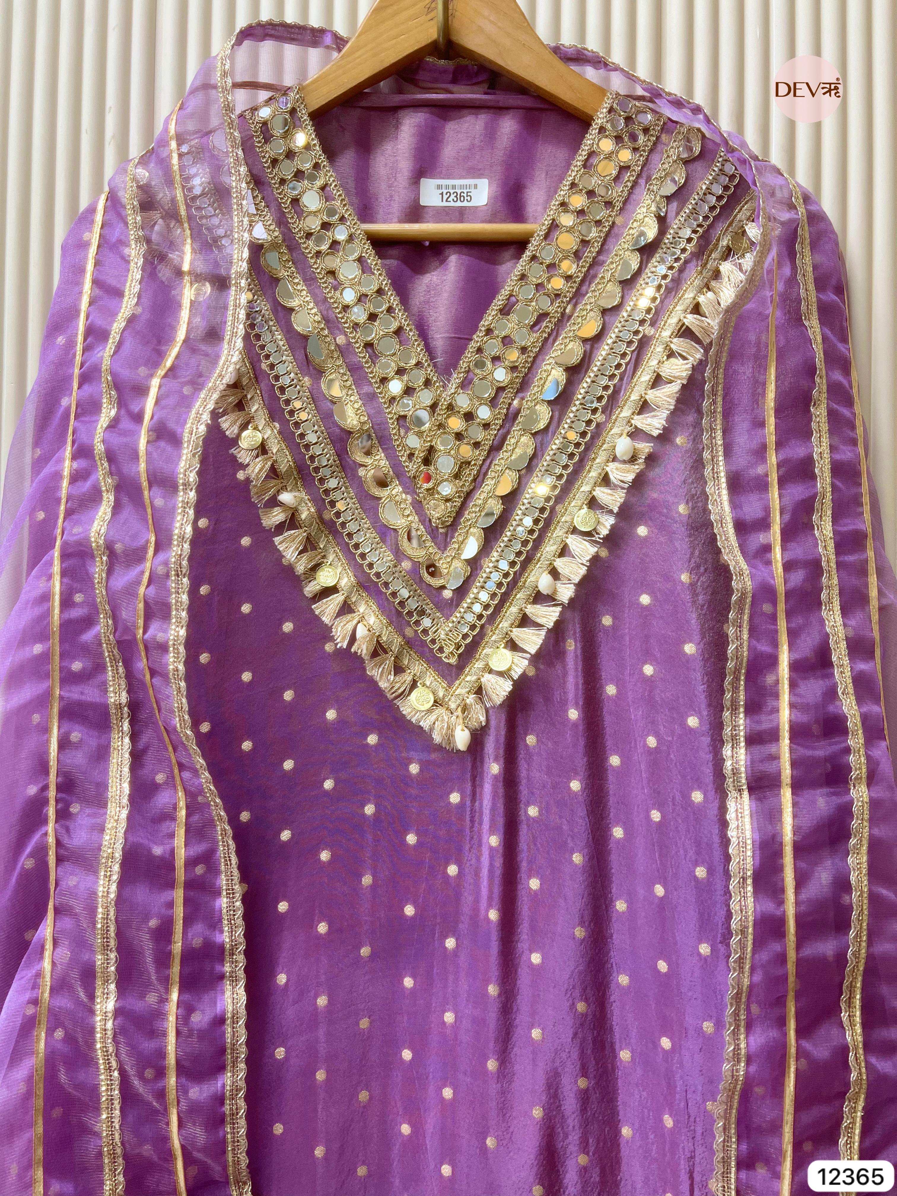 Lavender Tissue Shimmer Embellished Unstitched 3-Piece Suit (Devri – D.No 12365)