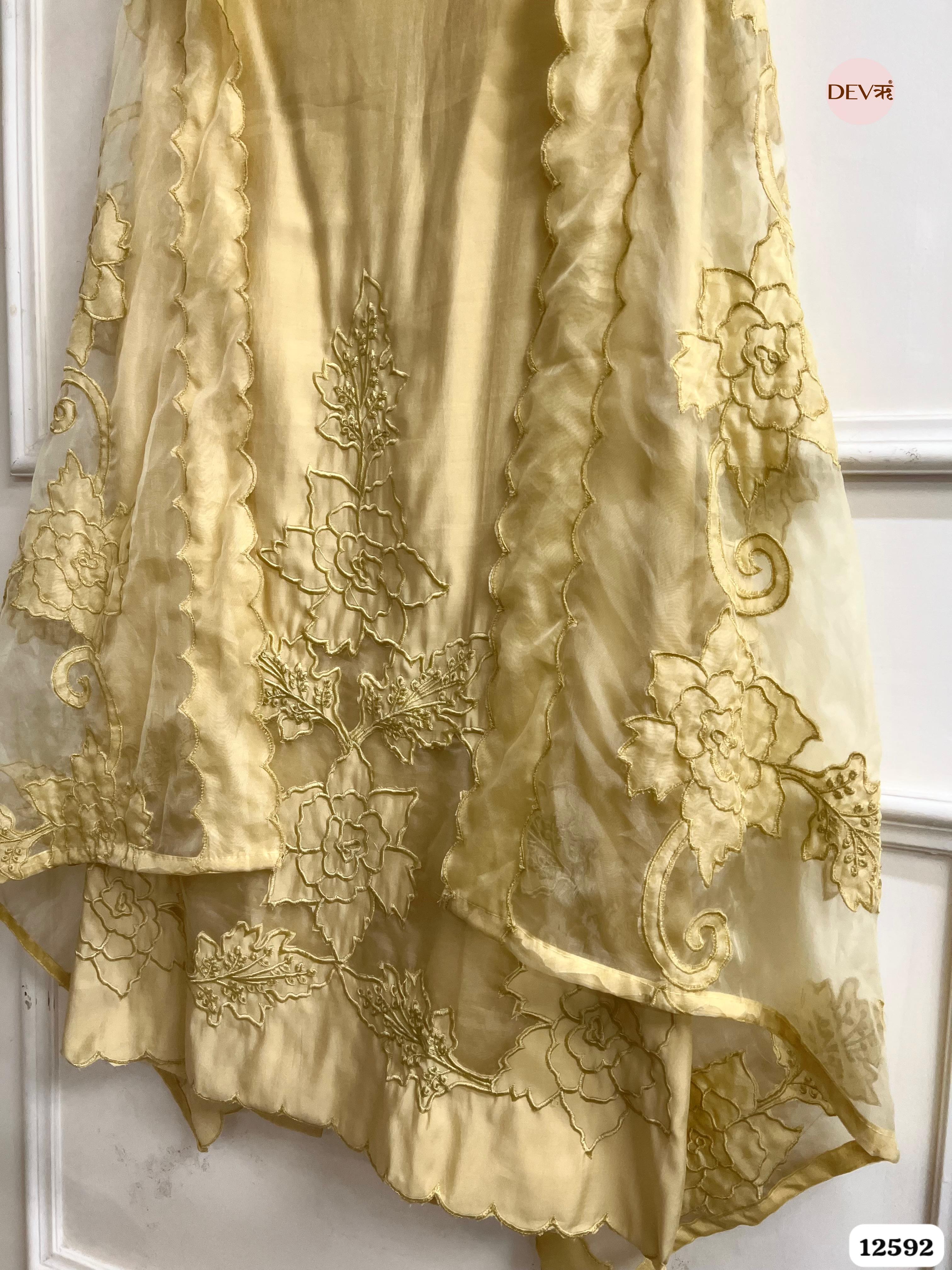 Yellow Modal Silk Embroidered Unstitched 3-Piece Suit (Devri – D.No 12592)