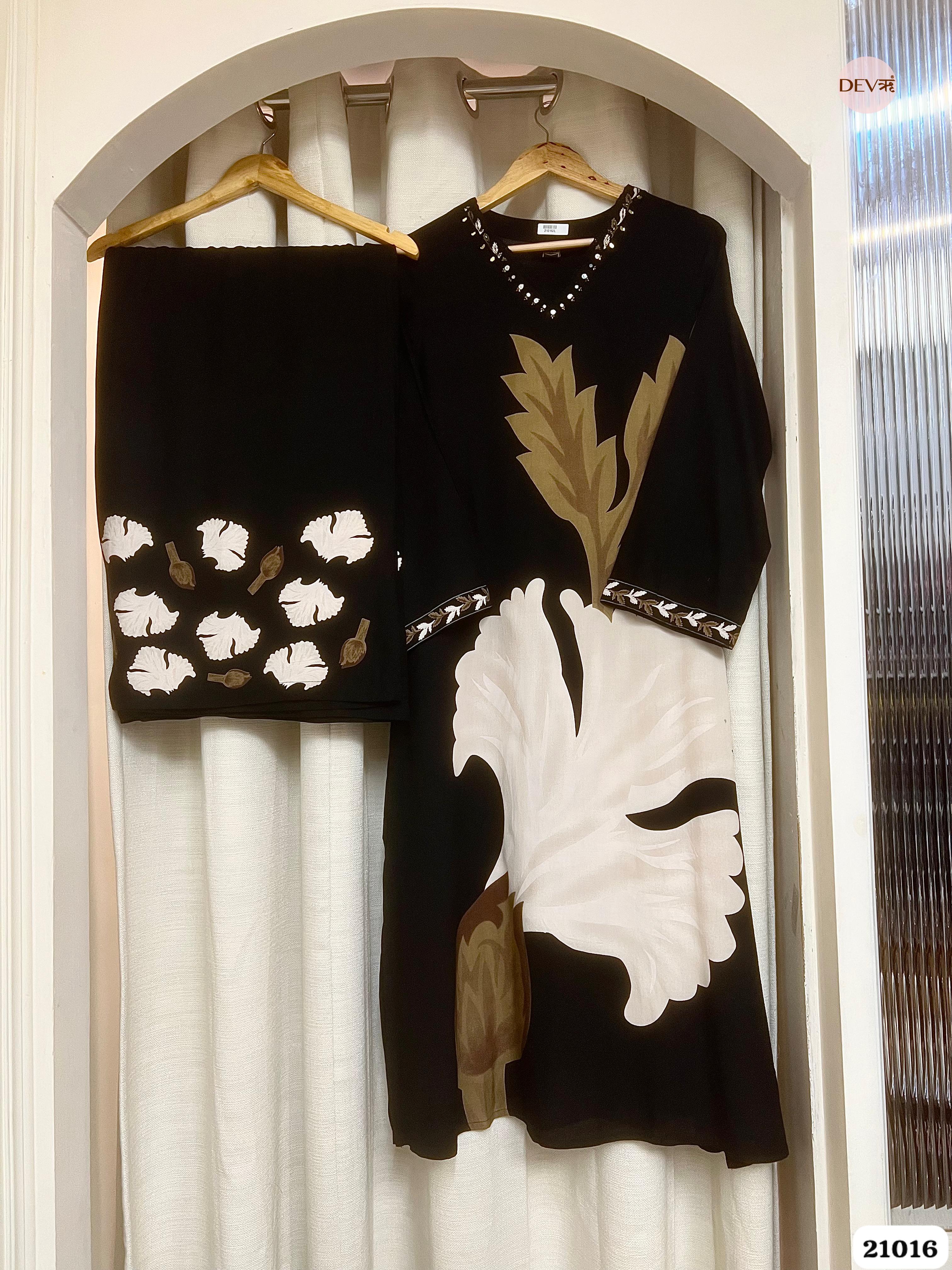 Gulnaar German Reyon Printed Black 2-Piece Set (Devri – D.No 21016)