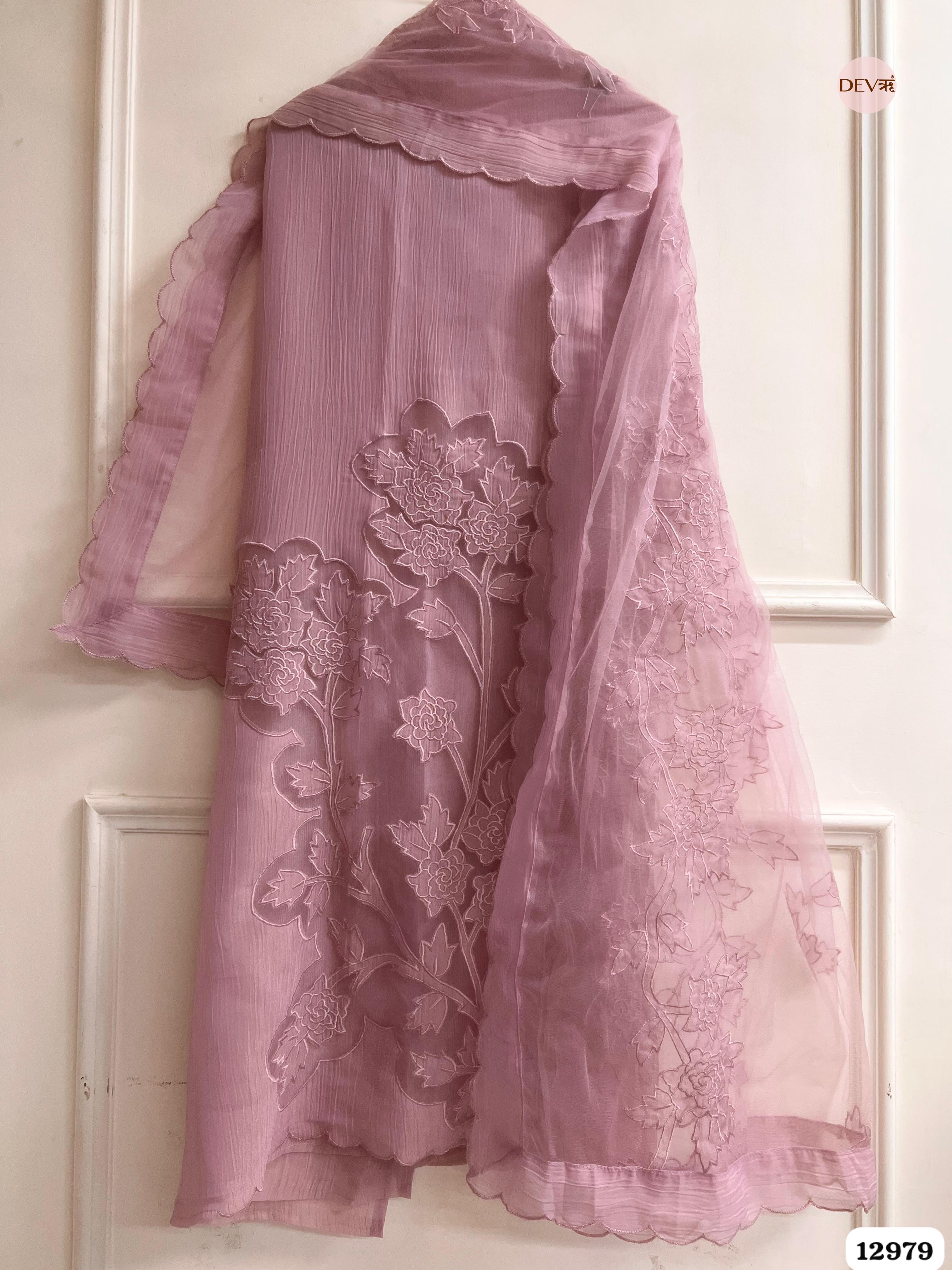 Mauve Tissue Crush Embroidered Unstitched 3-Piece Suit (Devri – D.No 12979)