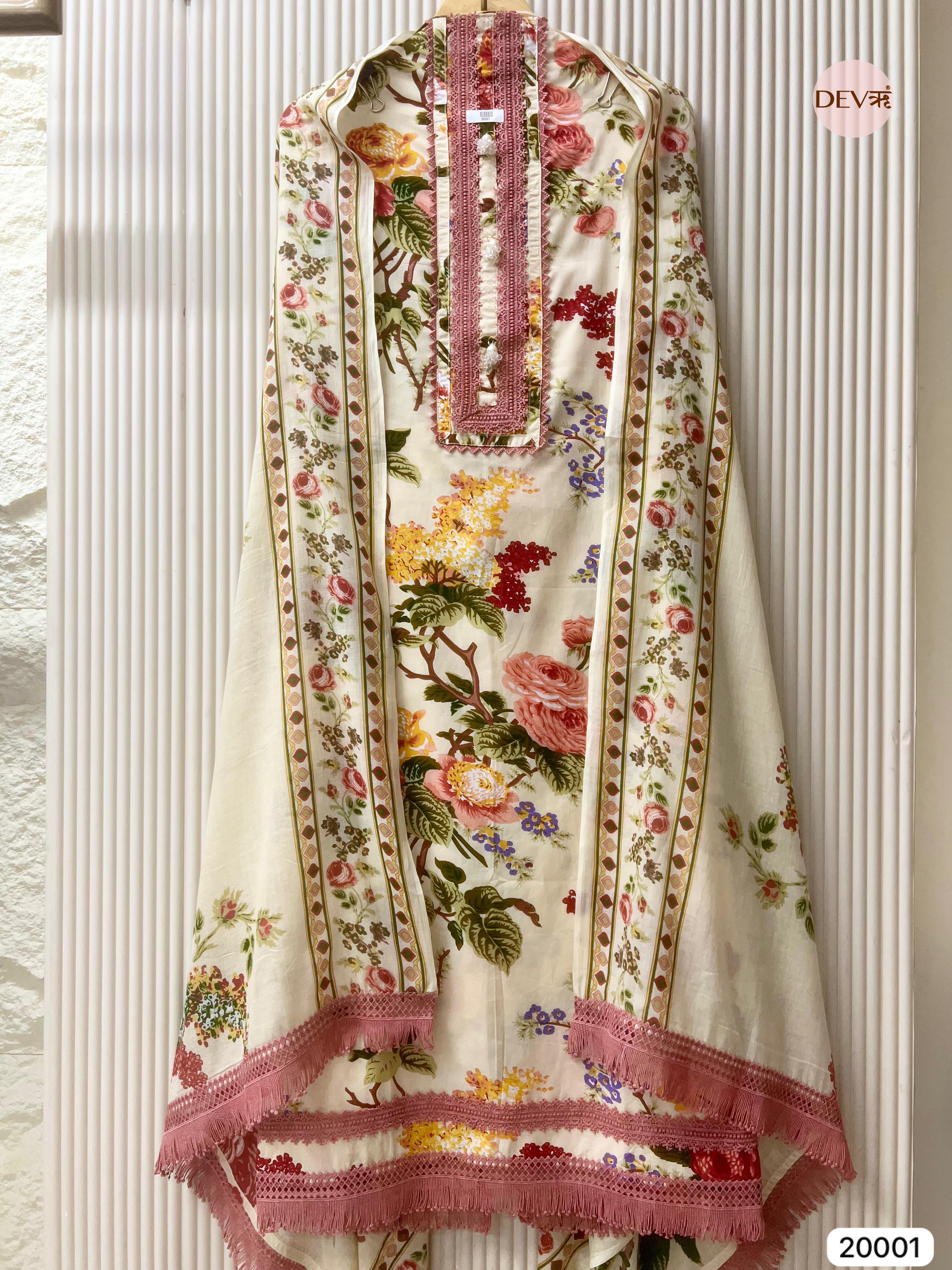 Ivory Pure Cotton Printed Unstitched 3-Piece Suit (Devri – Dno. 20001)