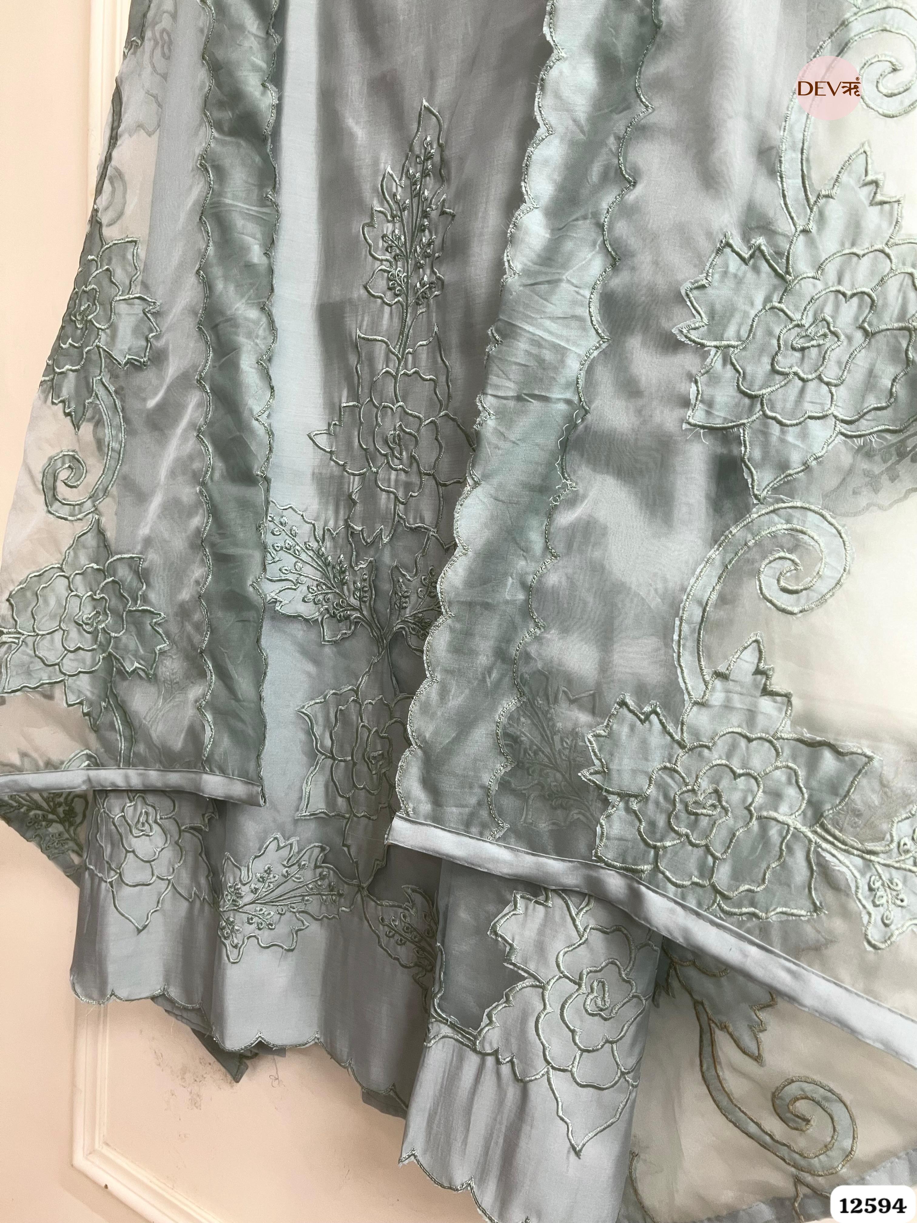 Sea Green Modal Silk Embroidered Unstitched 3-Piece Suit (Devri – D.No 12594)