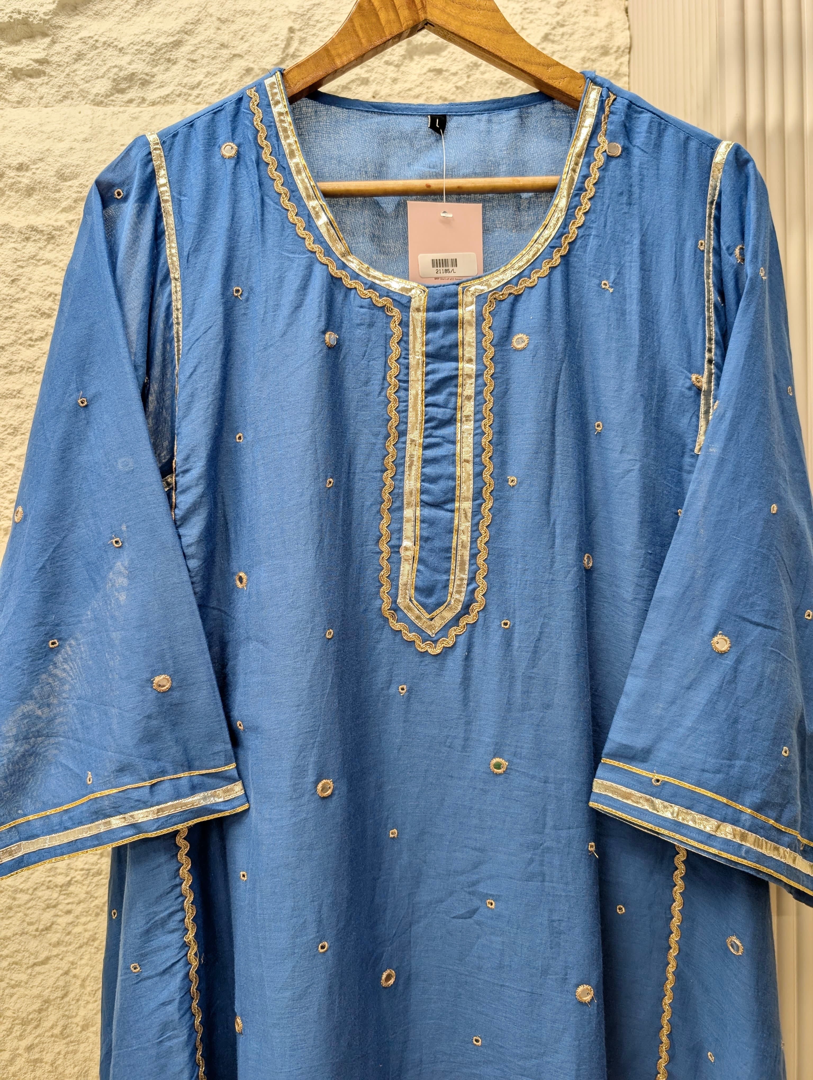 Neelika Pure mul cotton Embroidered Blue 2-Piece Set (Devri – D.No 21185)