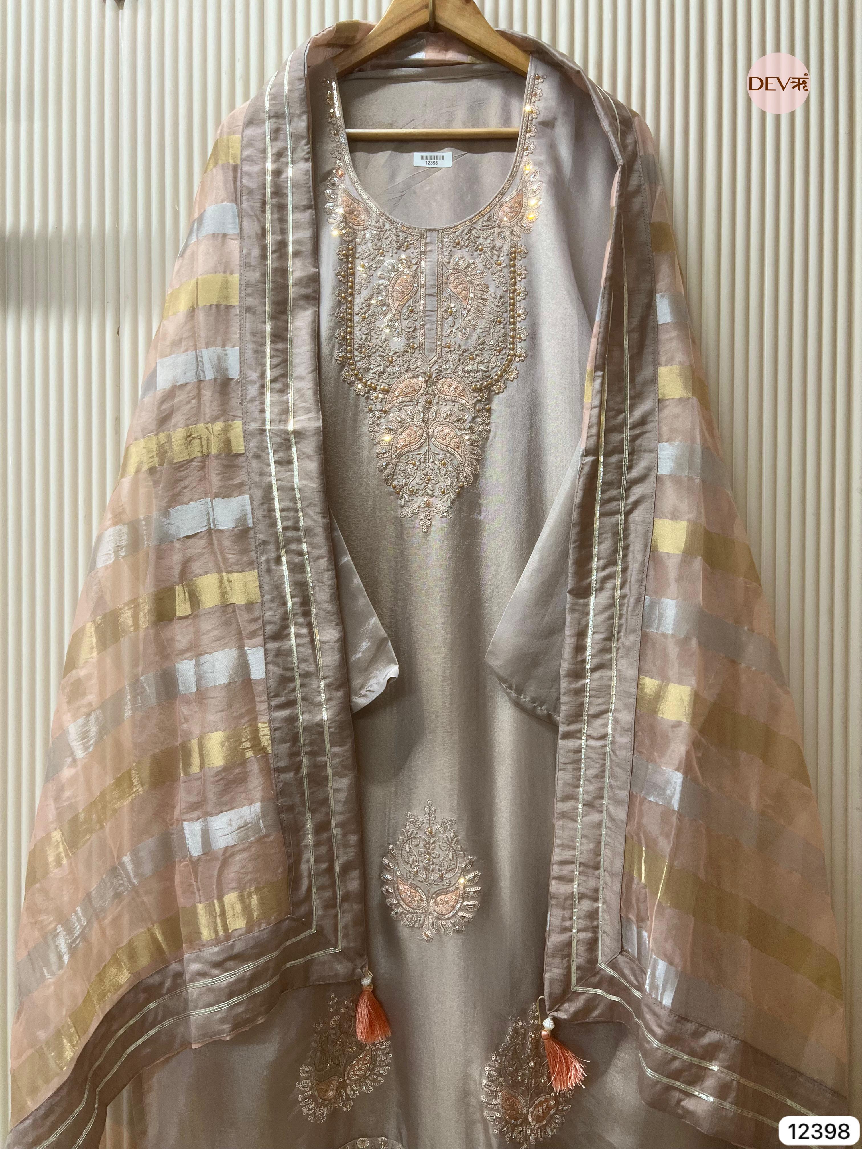 Mauve Shimmer Silk Embroidered Unstitched 3-Piece Suit (Devri – D.No 12398)