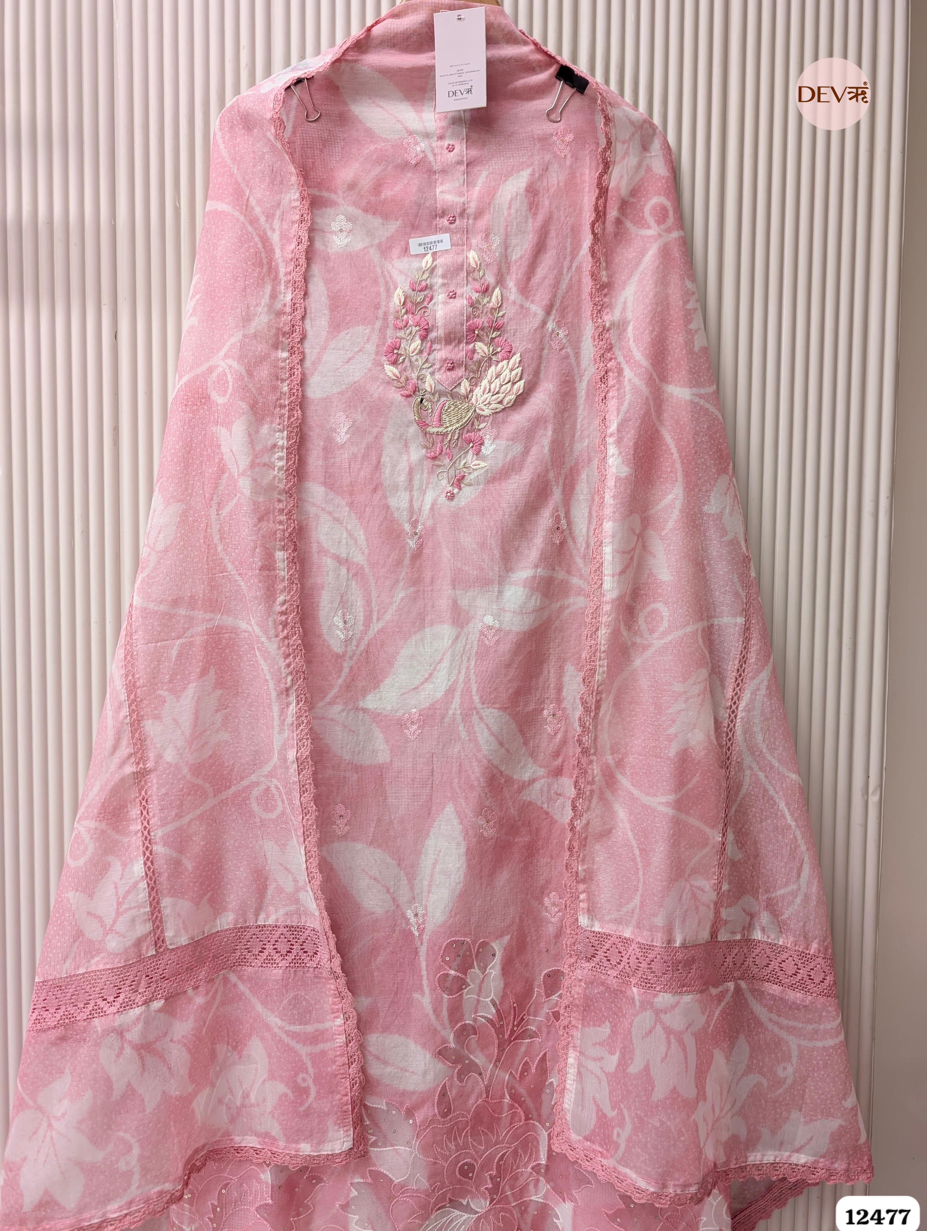Blush Pink Mul Chanderi Embroidered Unstitched 3-Piece Suit (Devri – D.No. 12477)