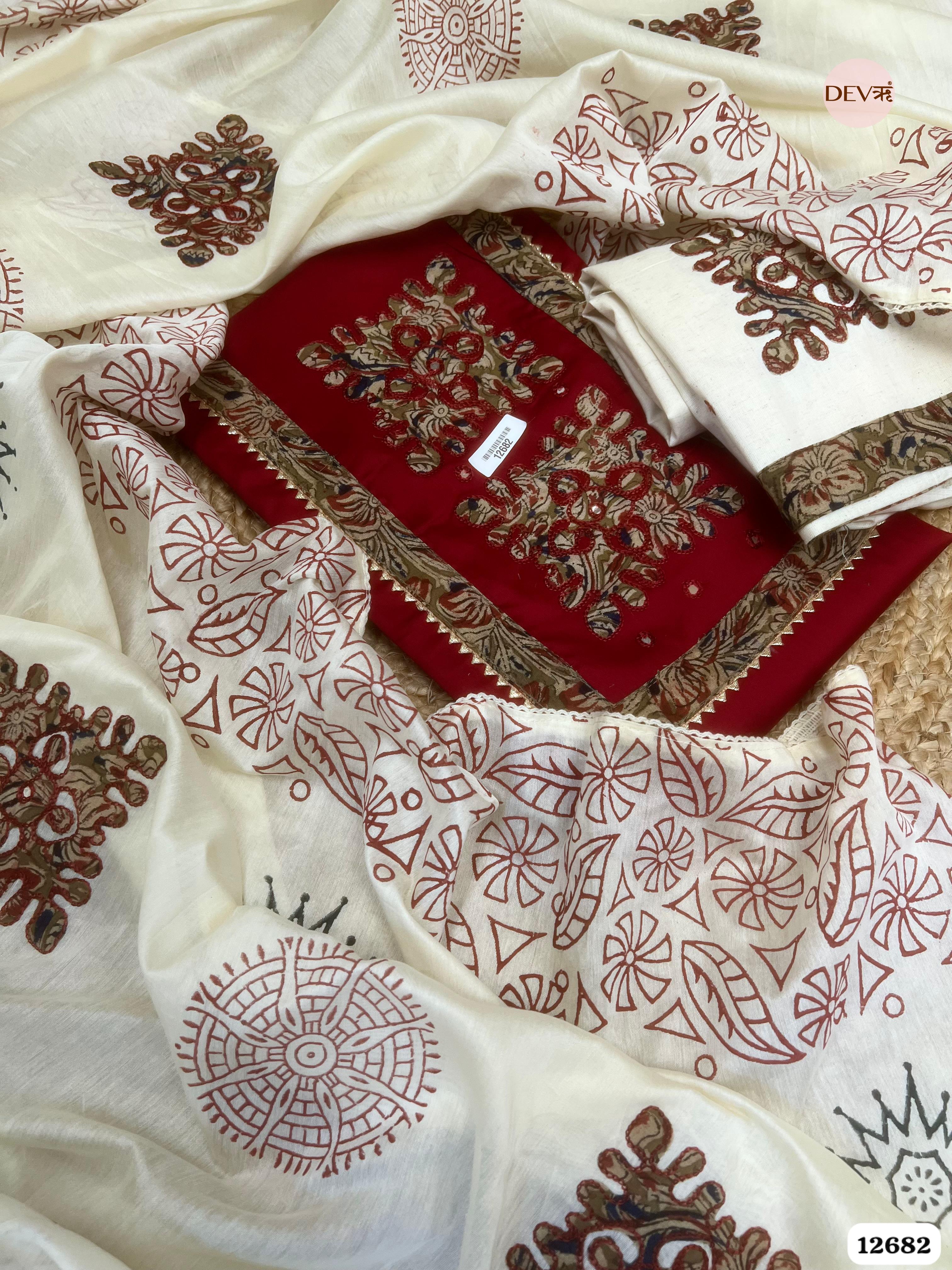 Maroon Jam Cotton Embroidered Unstitched 3-Piece Suit (Devri – D.No 12682)