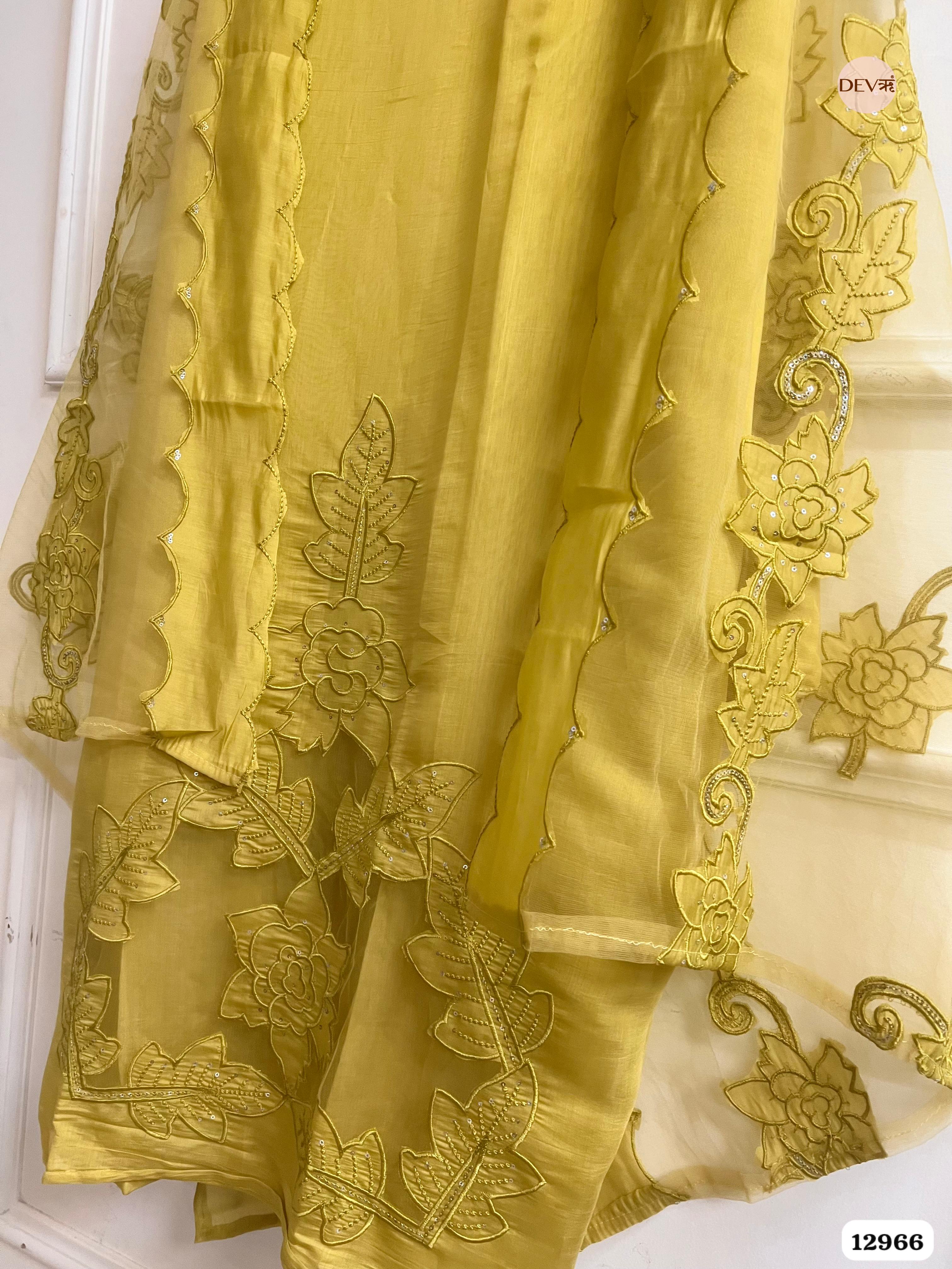 Mustard Roman Silk Embroidered Unstitched 3-Piece Suit (Devri – D.No 12966)