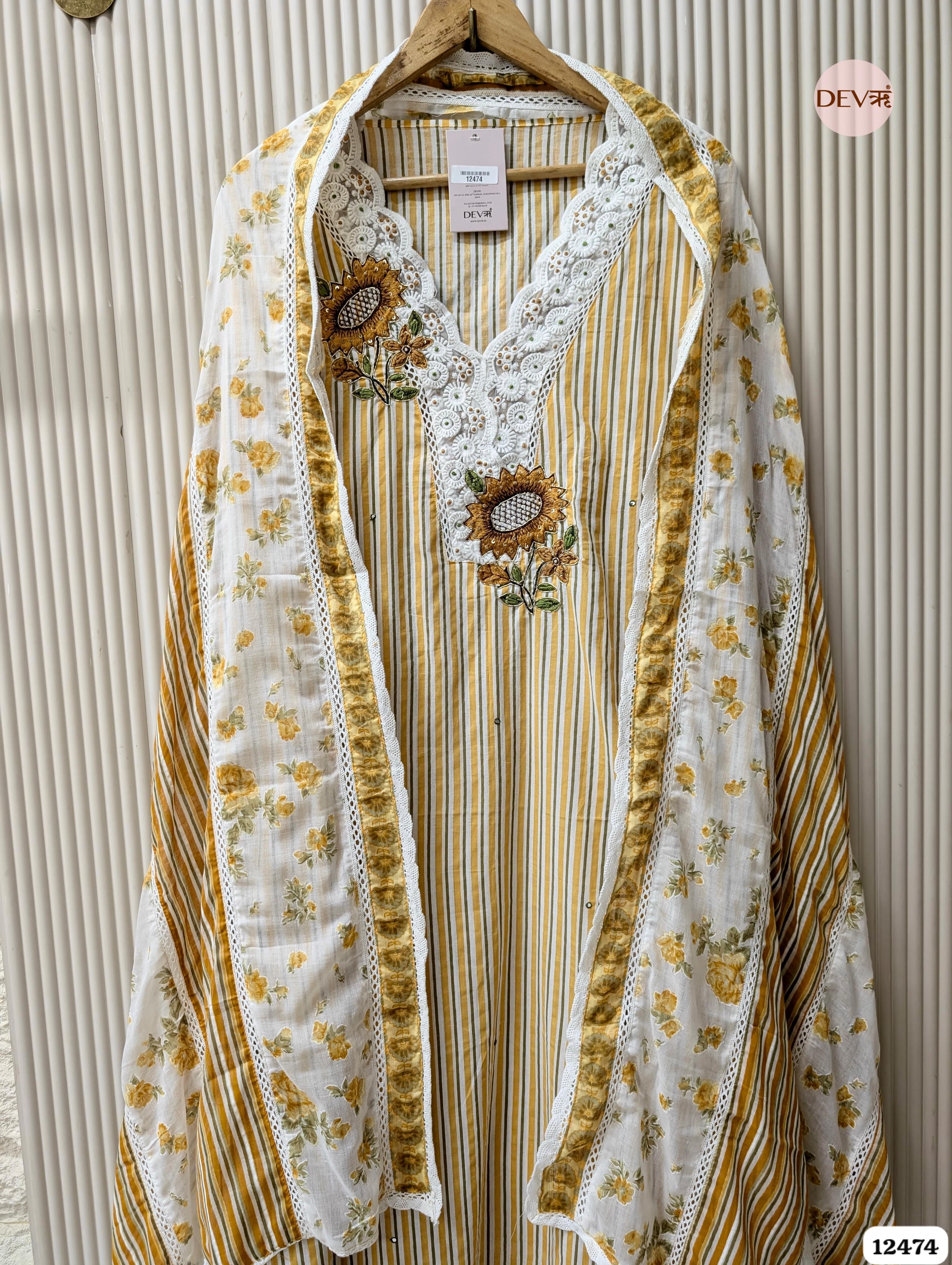 Mustard Yellow Pure Cotton Embroidered Unstitched 3-Piece Suit (Devri – D.No. 12474)