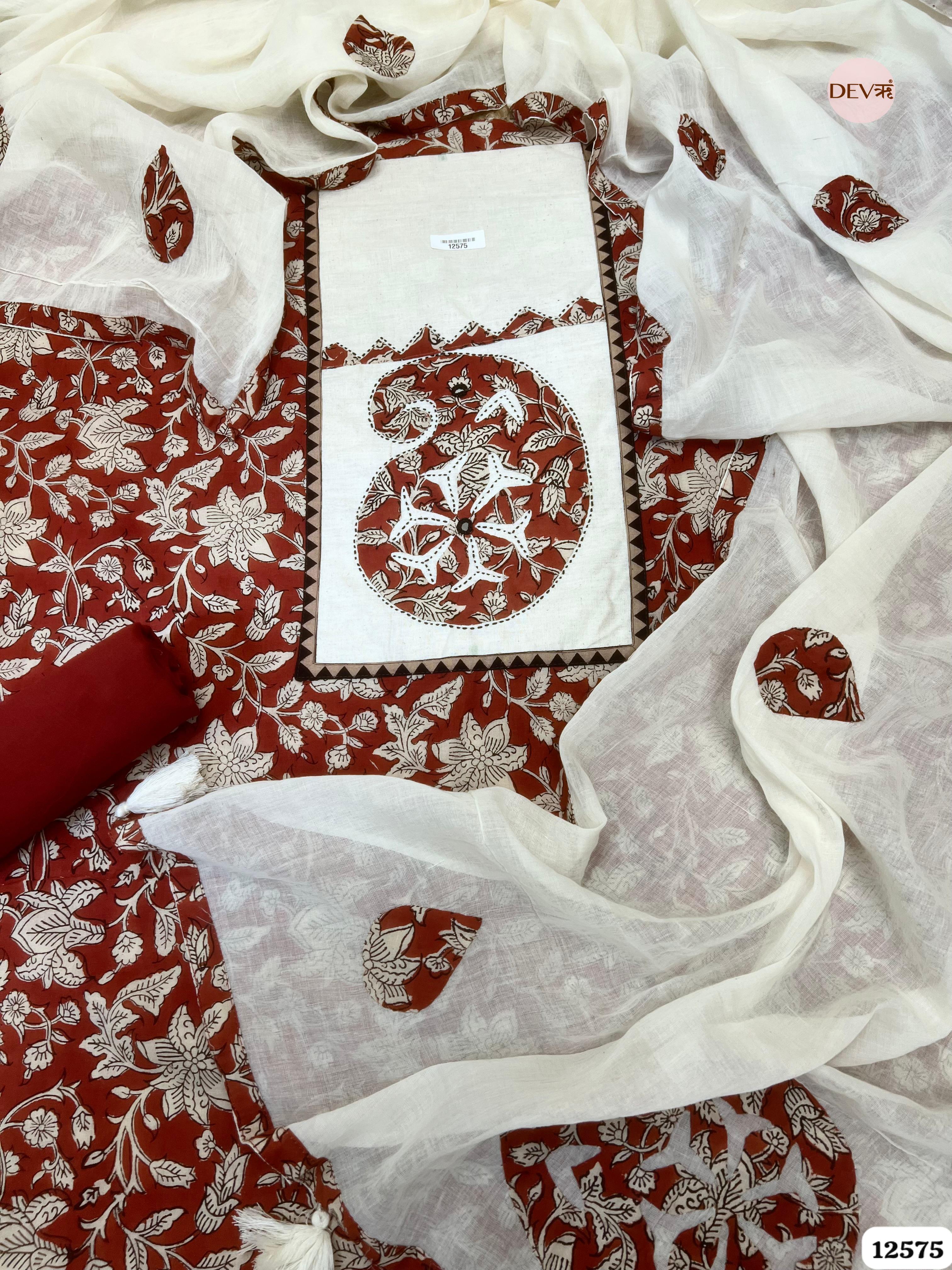 Maroon Cotton Floral Print Unstitched 3-Piece Suit (Devri – D.No 12575)