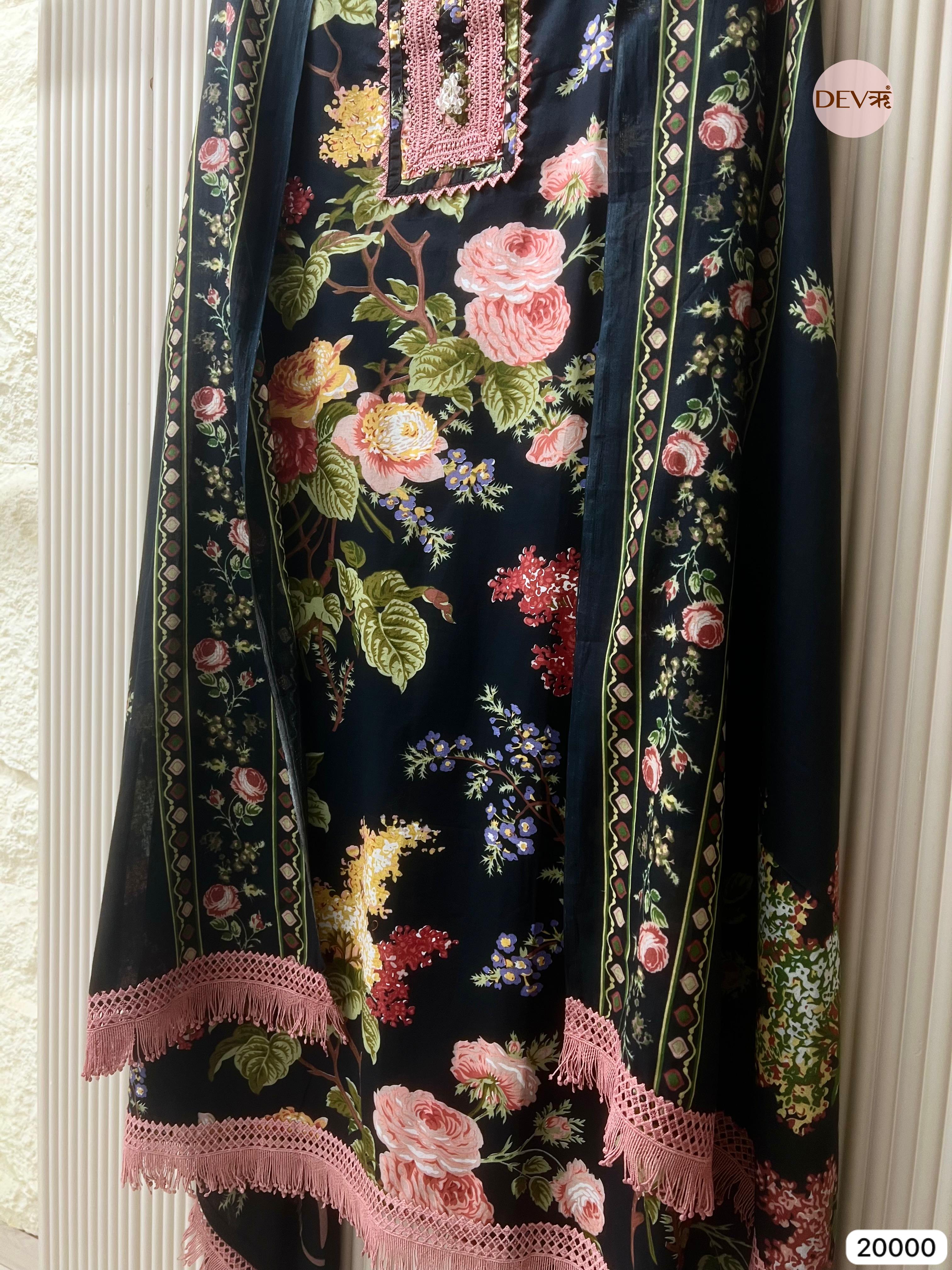 Floral Bloom Pure Cotton Printed Unstitched 3-Piece Suit (Devri – D.No 20000 )
