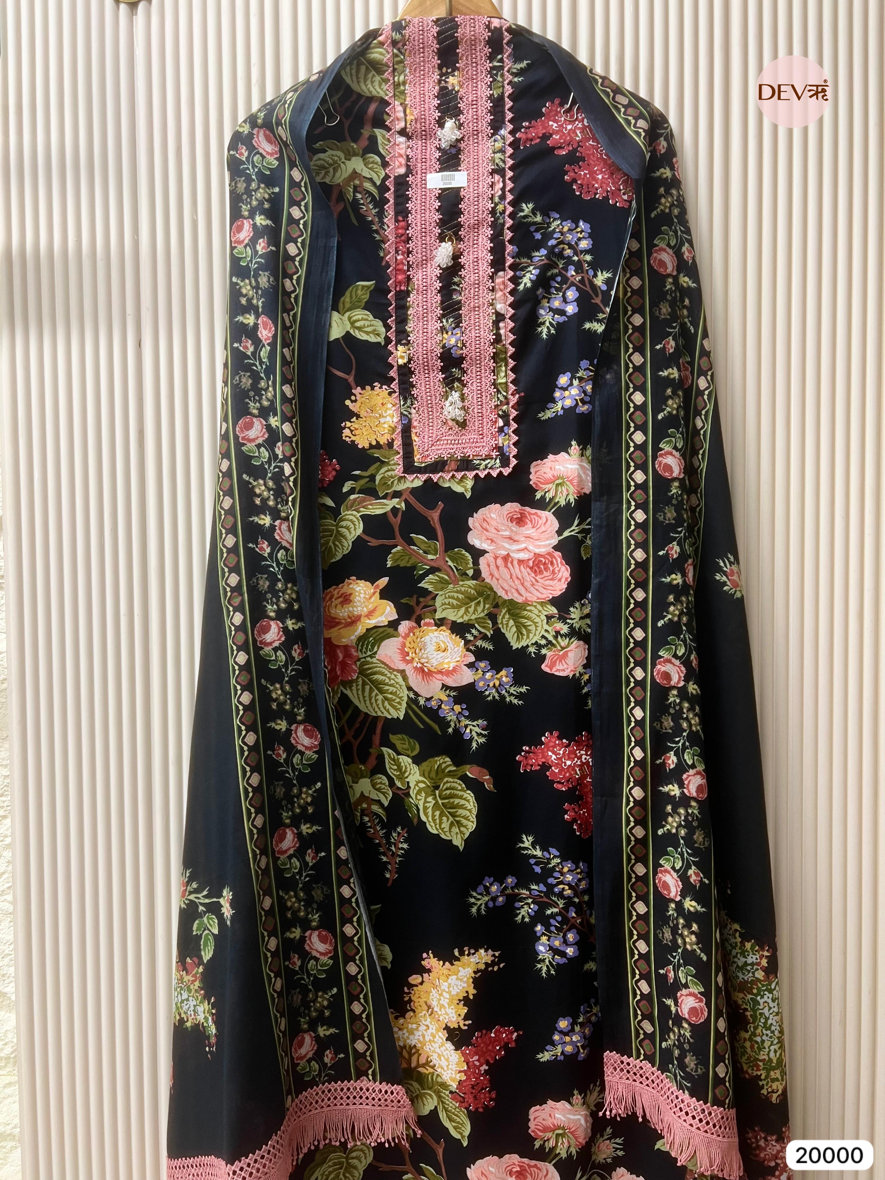 Floral Bloom Pure Cotton Printed Unstitched 3-Piece Suit (Devri – D.No 20000 )