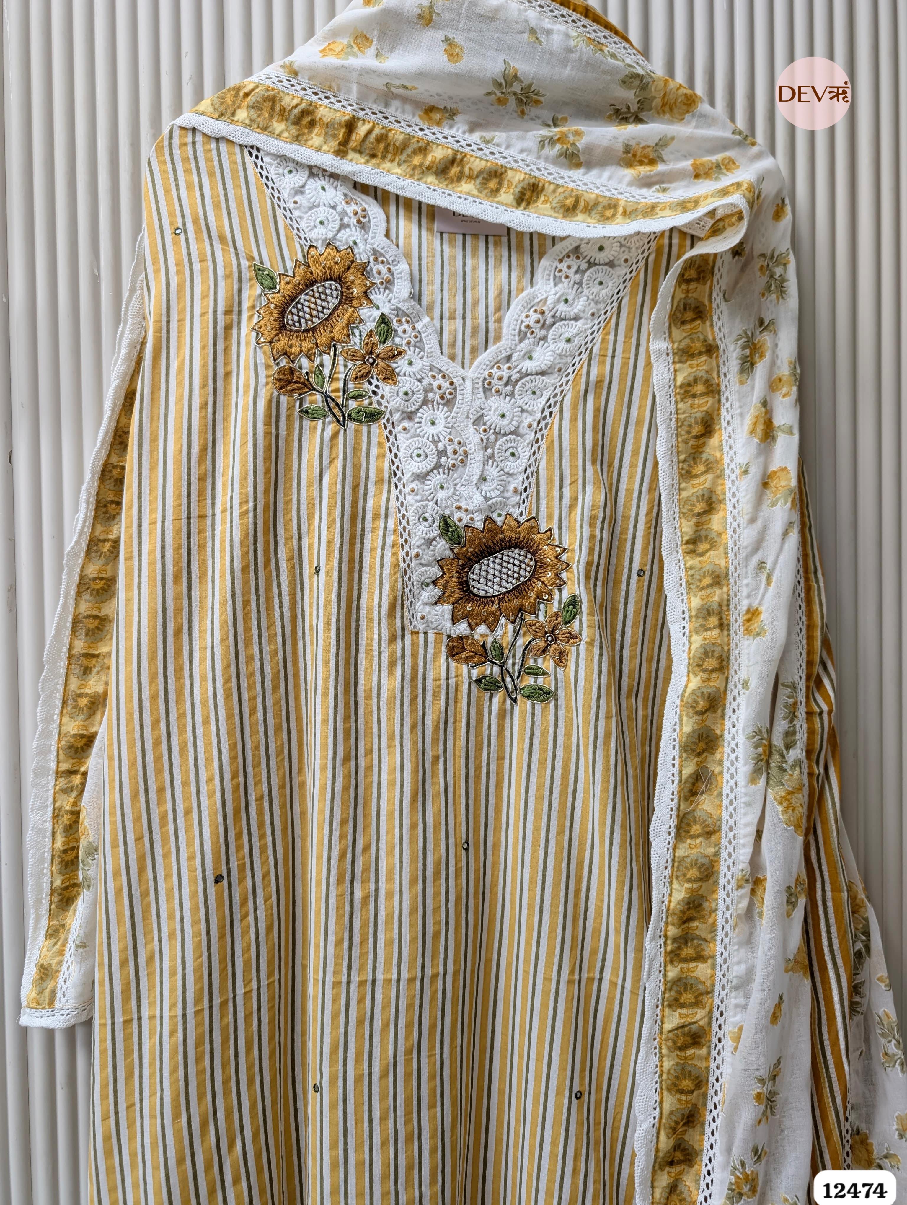 Mustard Yellow Pure Cotton Embroidered Unstitched 3-Piece Suit (Devri – D.No. 12474)