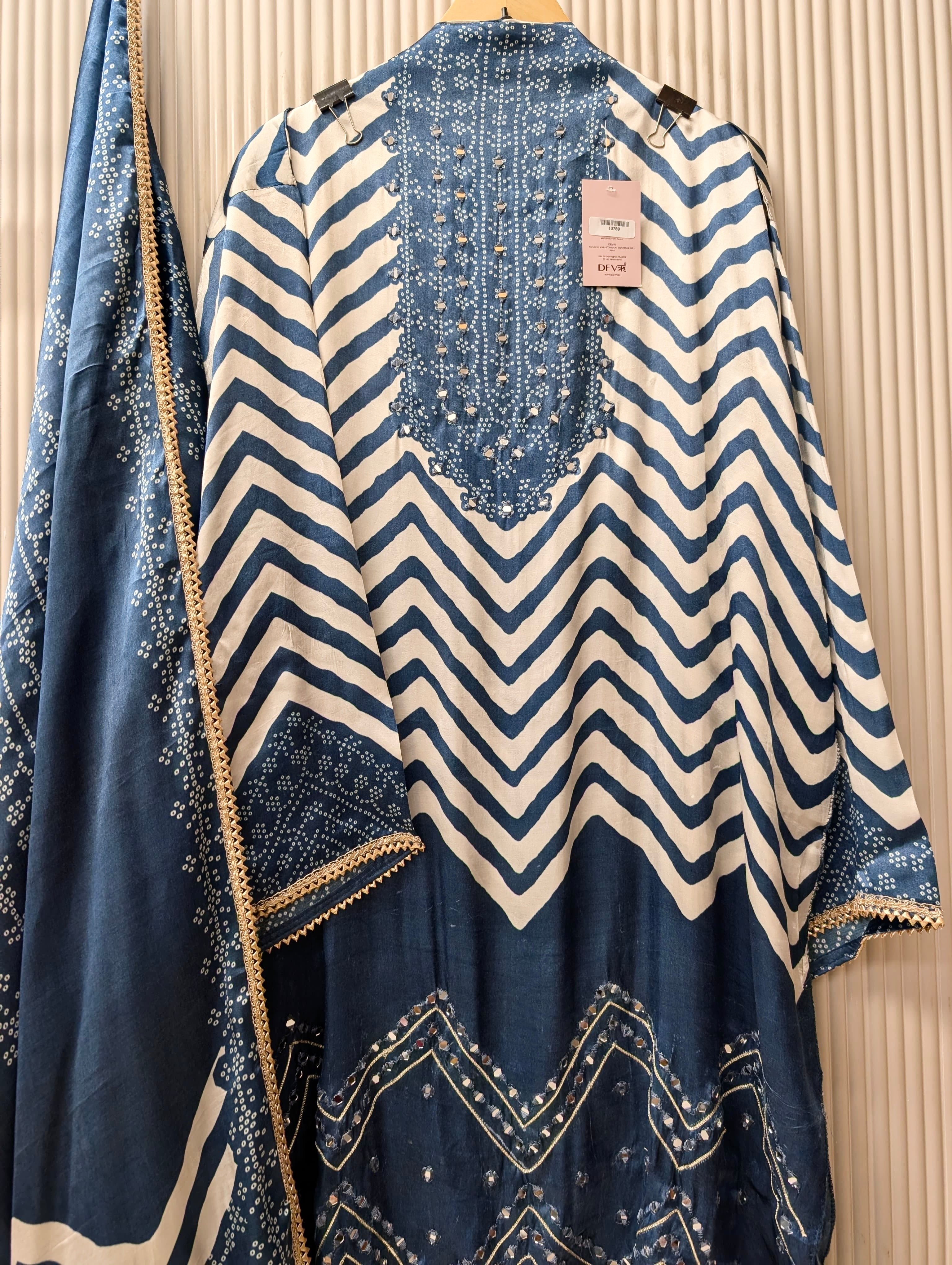 Blue Pure Gajji Silk Printed Unstitched 3-Piece Suit (Devri – D.No 13700)