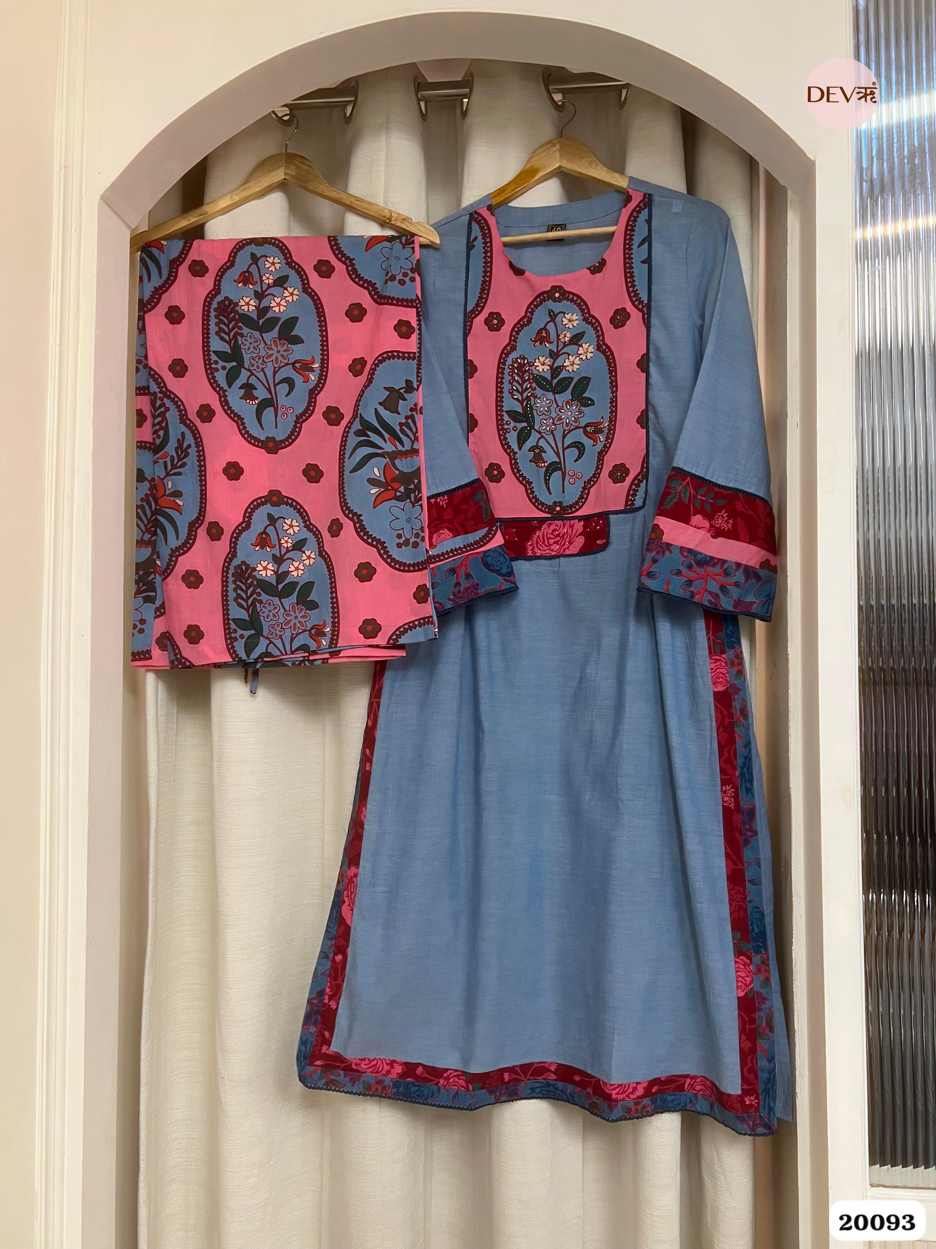 Esha Cotton Printed Powder Blue & Crimson 2-Piece Set (Devri – D.No 20093)