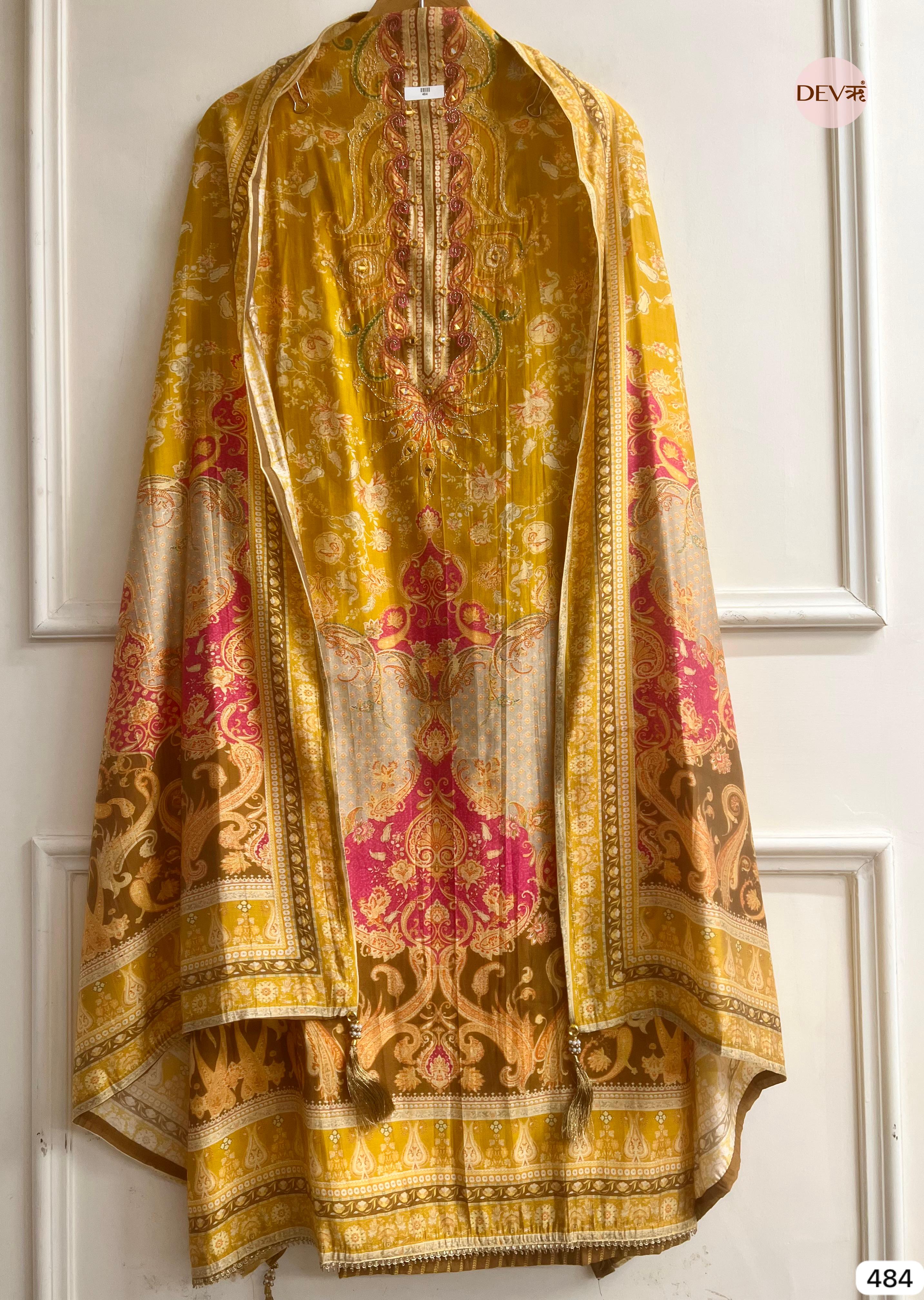 Multicolour Modal Silk Embroidered Unstitched 3-Piece Suit (Devri – D.No 484)