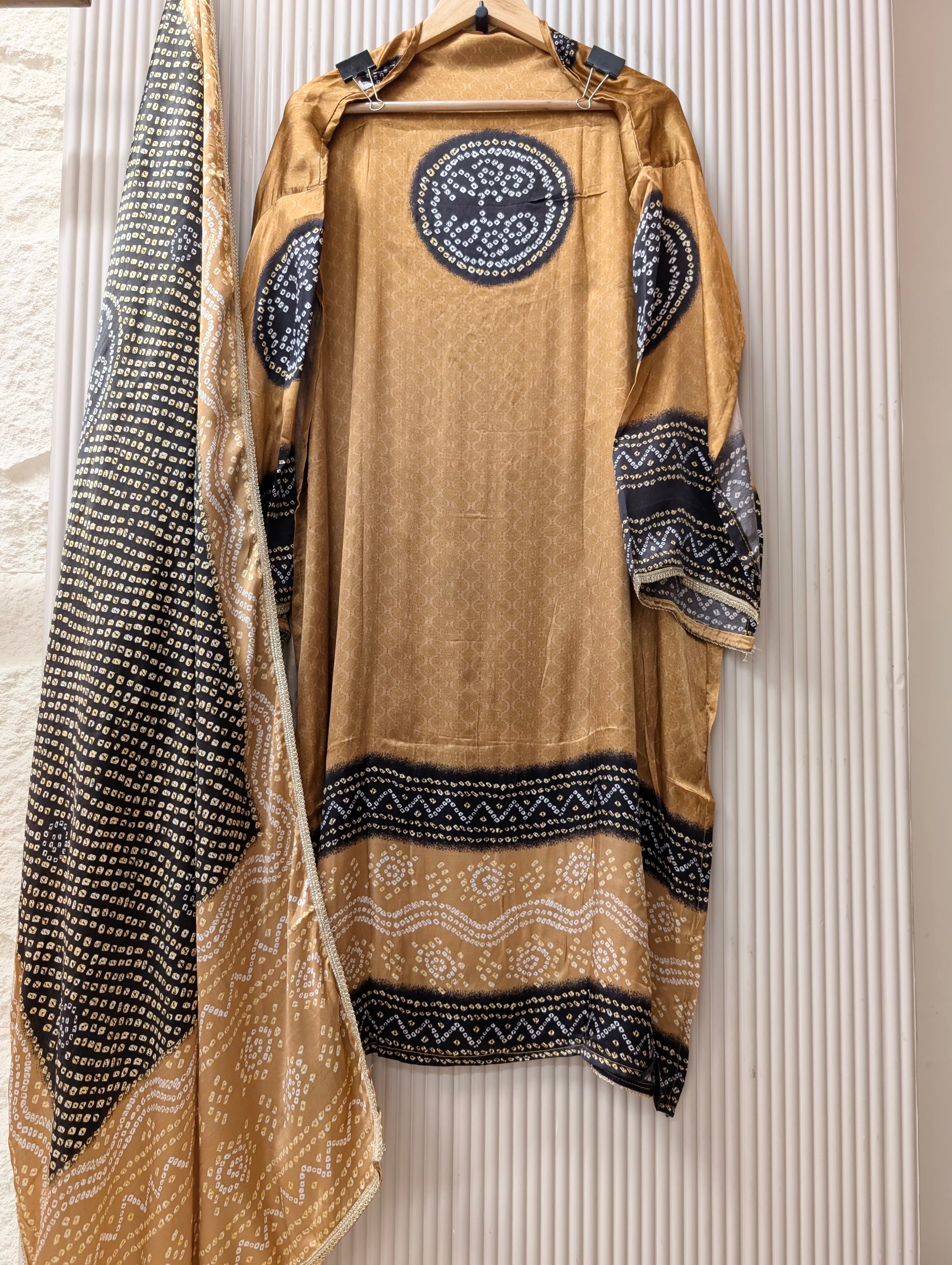 Beige Gajji Silk Printed Unstitched 3-Piece Suit (Devri – D.No 13725)