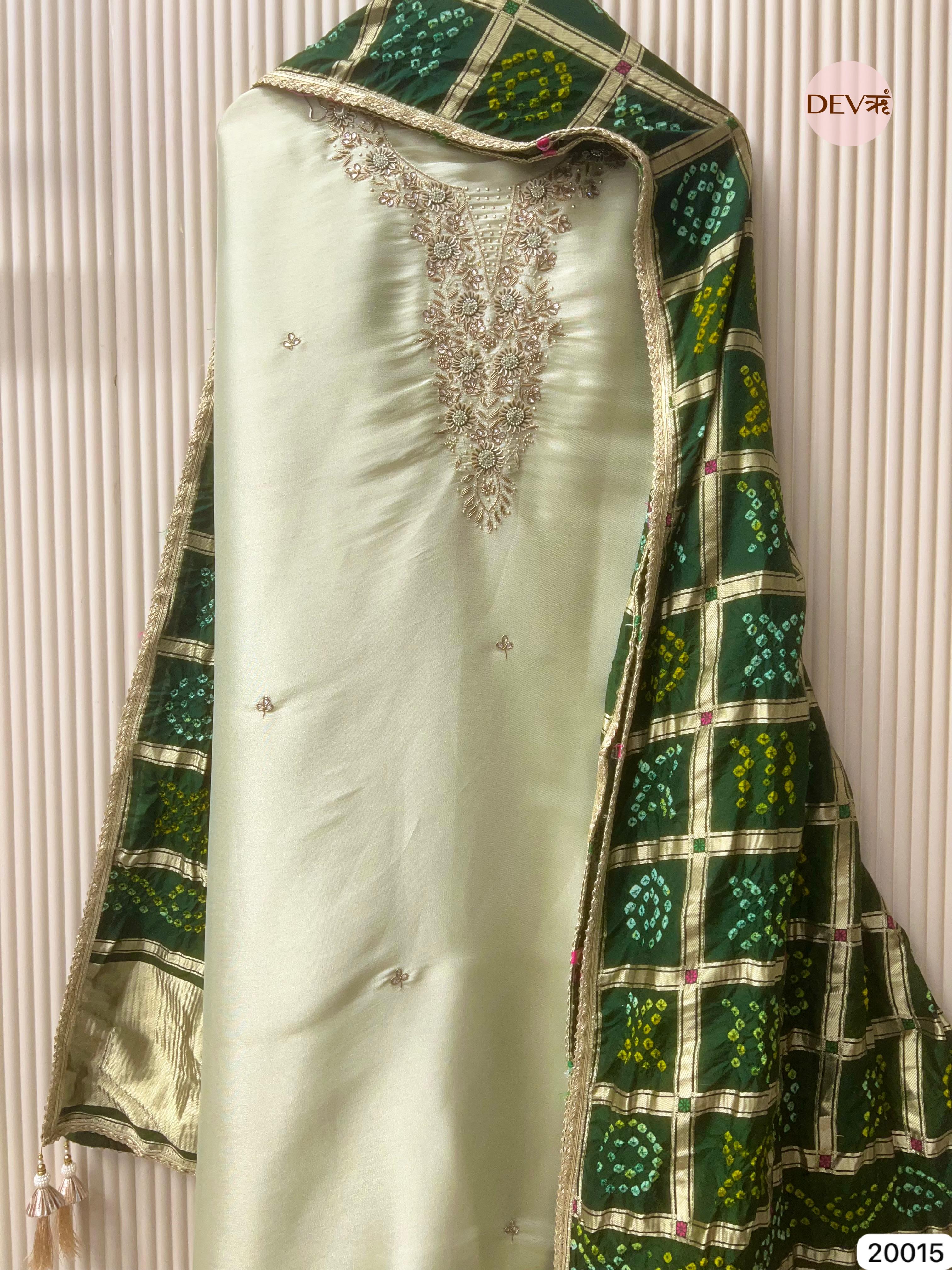 Mint Green Giraffe Silk Embroidered Unstitched 3-Piece Suit (Devri – D. N.20015)