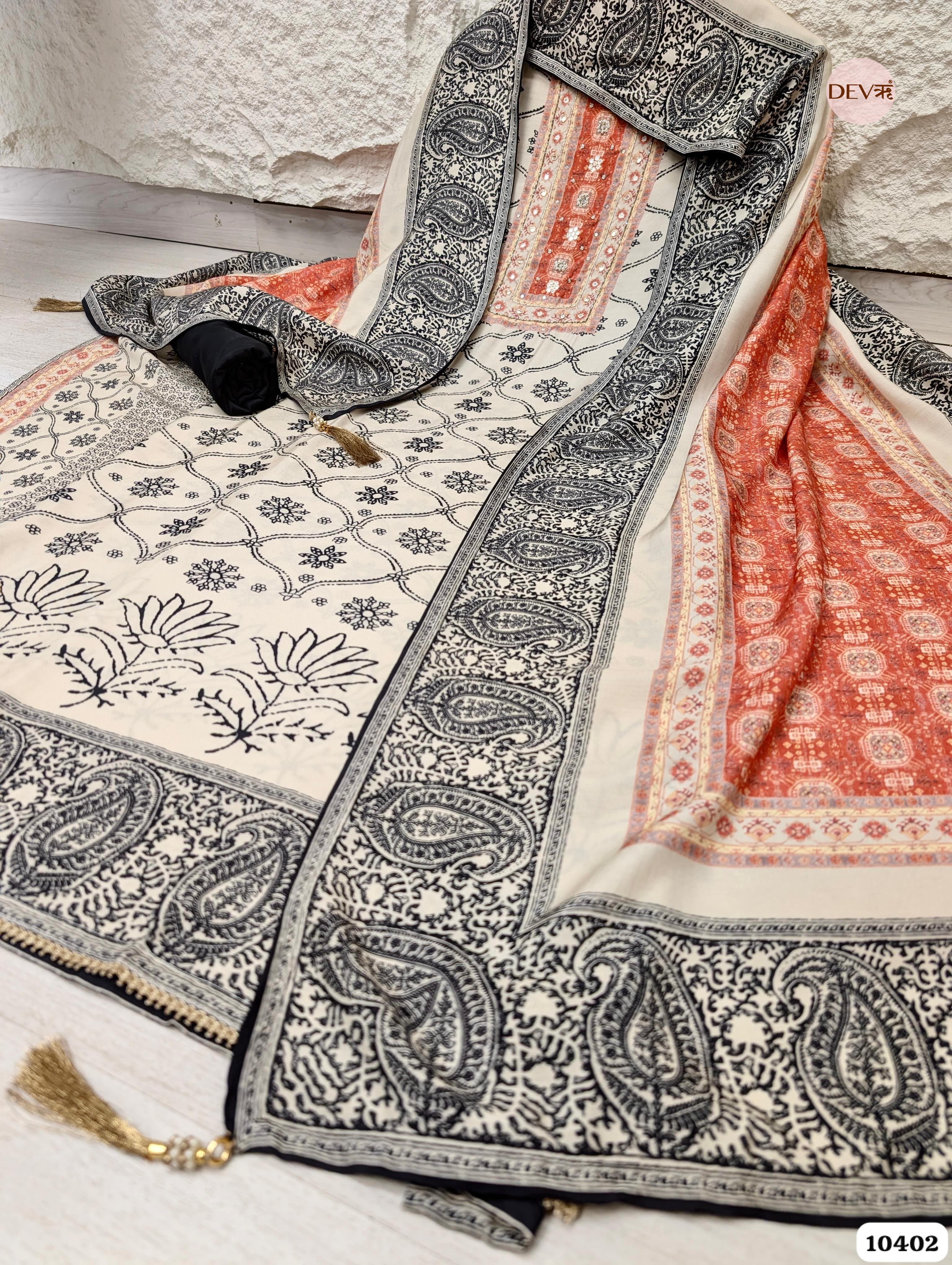 Beige Muslin Printed Unstitched 3-Piece Suit (Devri – D.No. 12402)