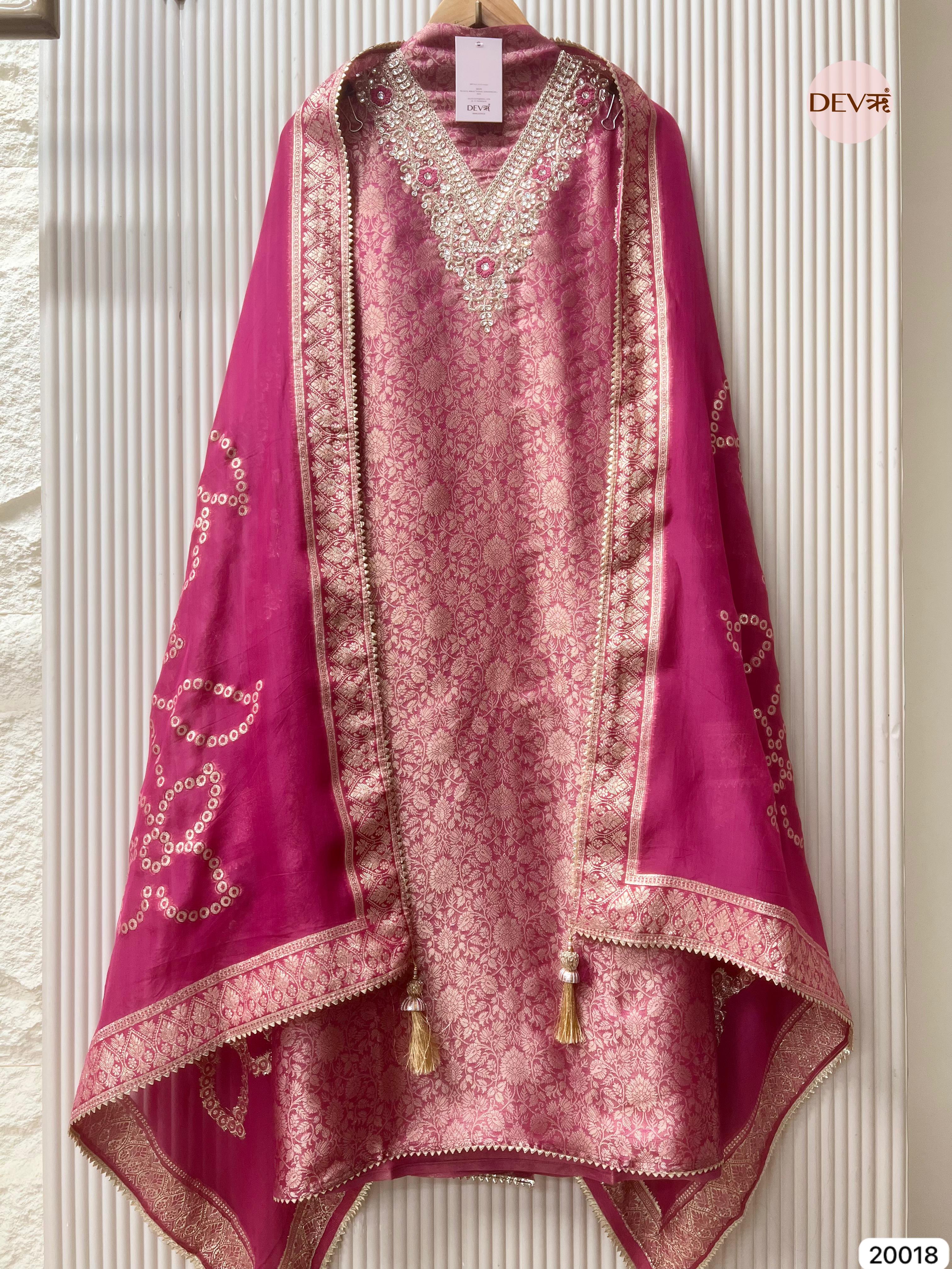 Rose Pink Tissue Jacquard Embroidered Unstitched 3-Piece Suit (Devri – D.No. 20018)