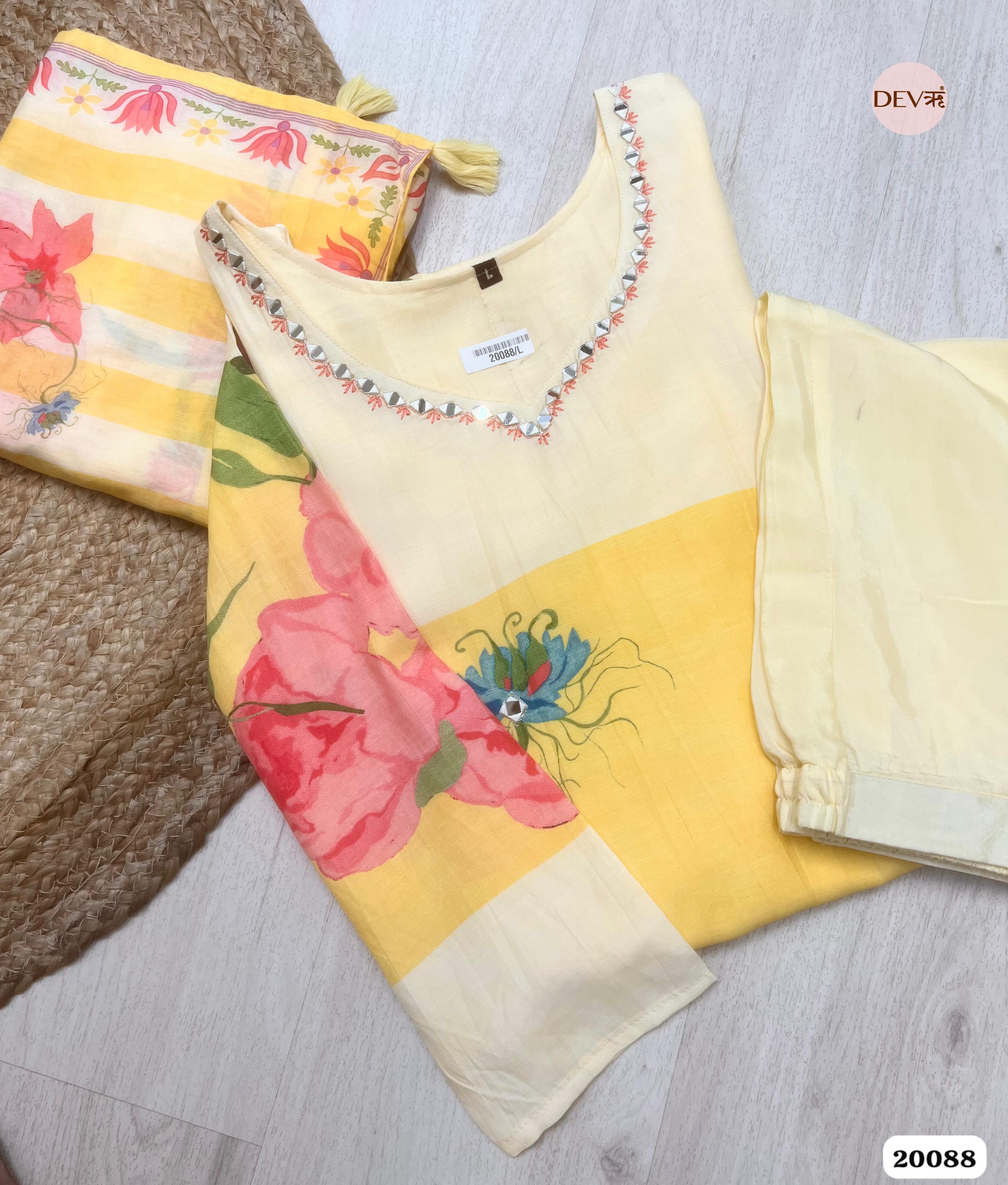 Saanvi Pure Cotton Printed Yellow & Teal 3-Piece Set (Devri – D.No 20088)