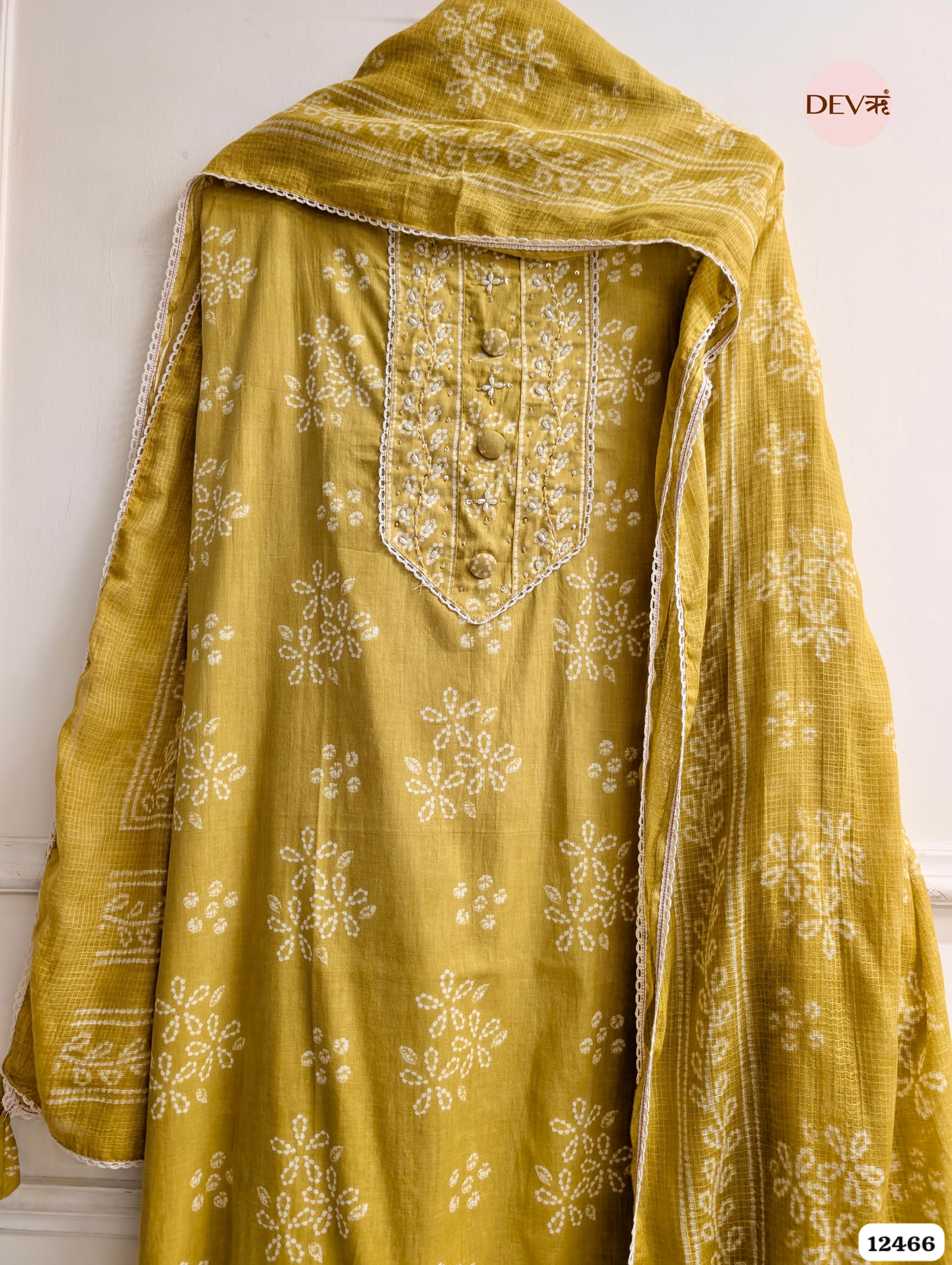 Mustard Yellow Pure Cotton Embroidered Unstitched 3-Piece Suit (Devri – D.No 12466)