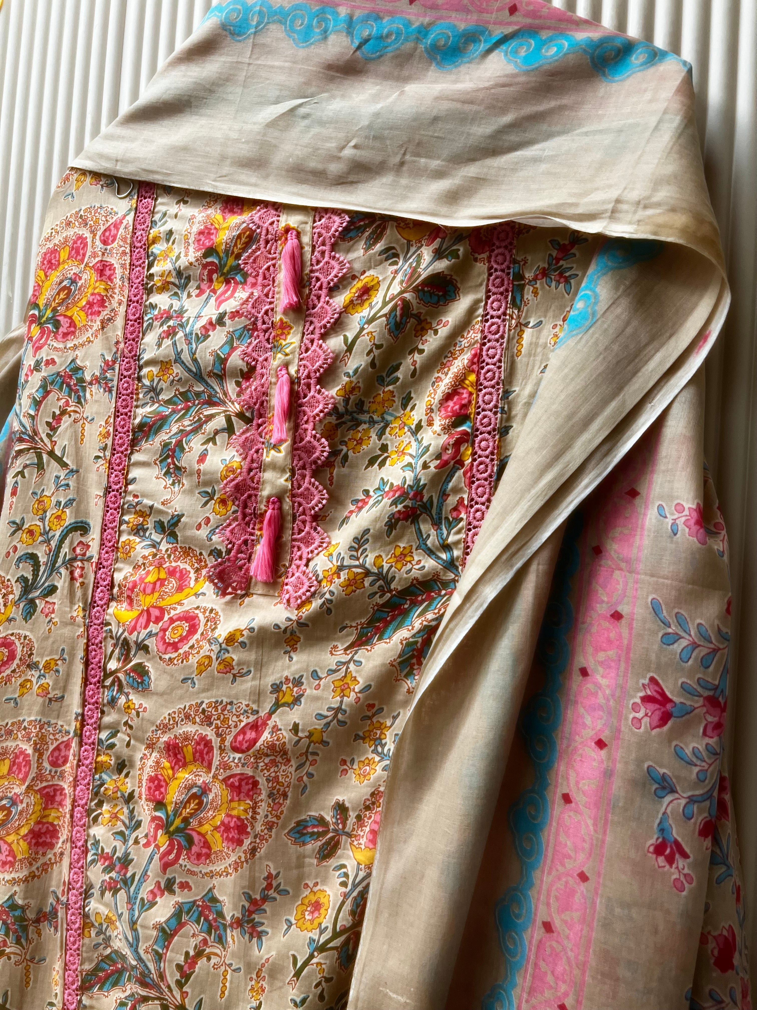 Beige Cotton Floral Printed Unstitched 3-Piece Suit (Devri – D.No 12635)