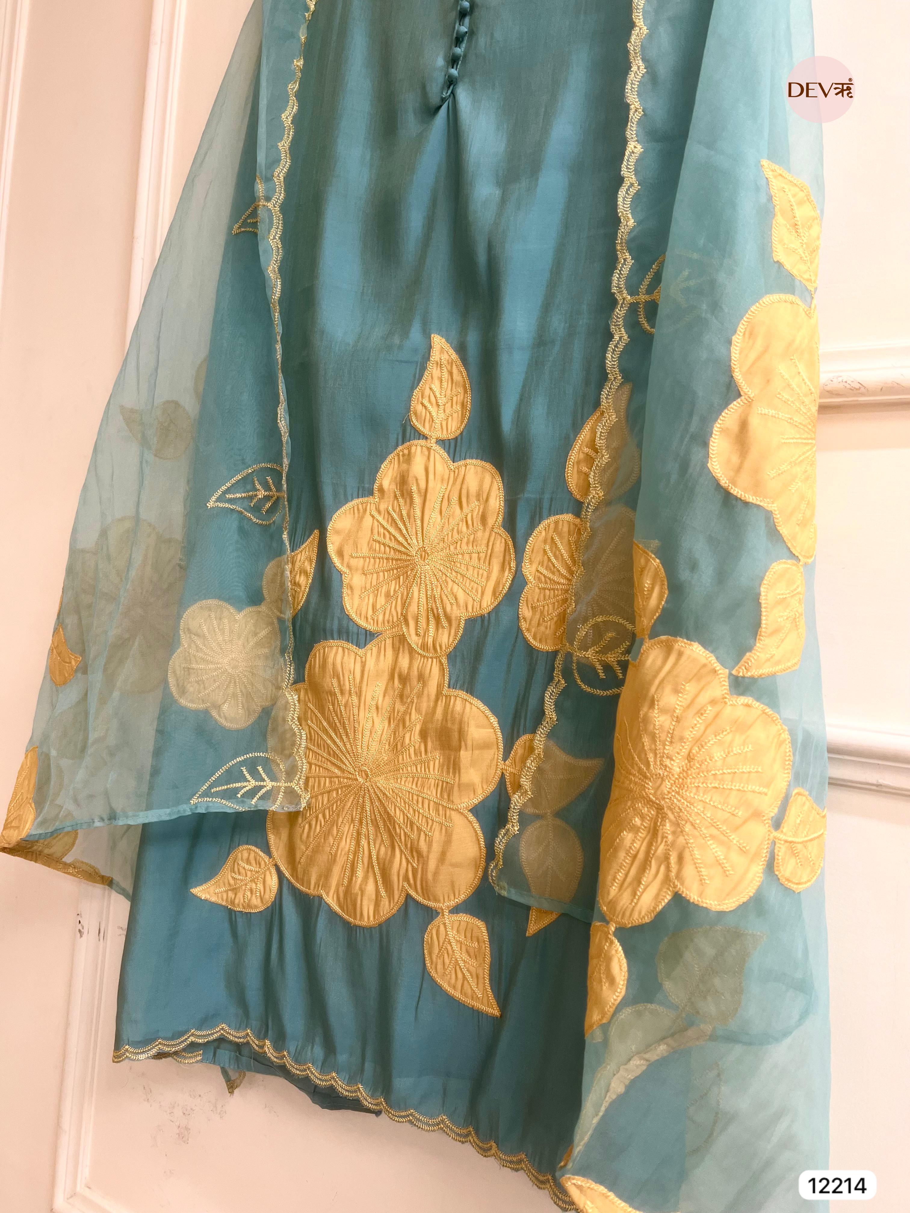 Teal Modal Silk Embroidered Unstitched 3-Piece Suit (Devri – D.No 12214)