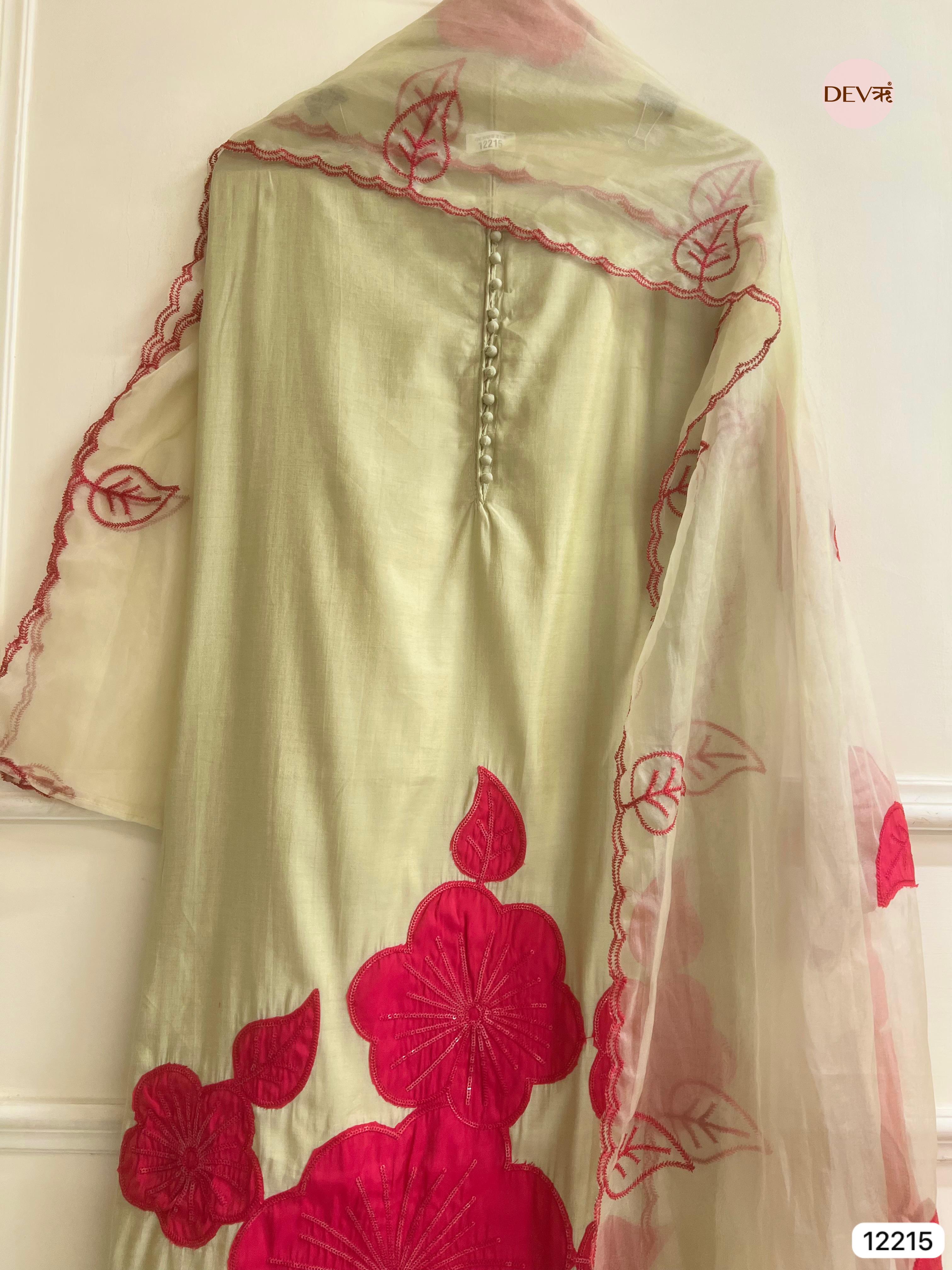 Pistachio Modal Silk Embroidered Unstitched 3-Piece Suit (Devri – D.No 12215)
