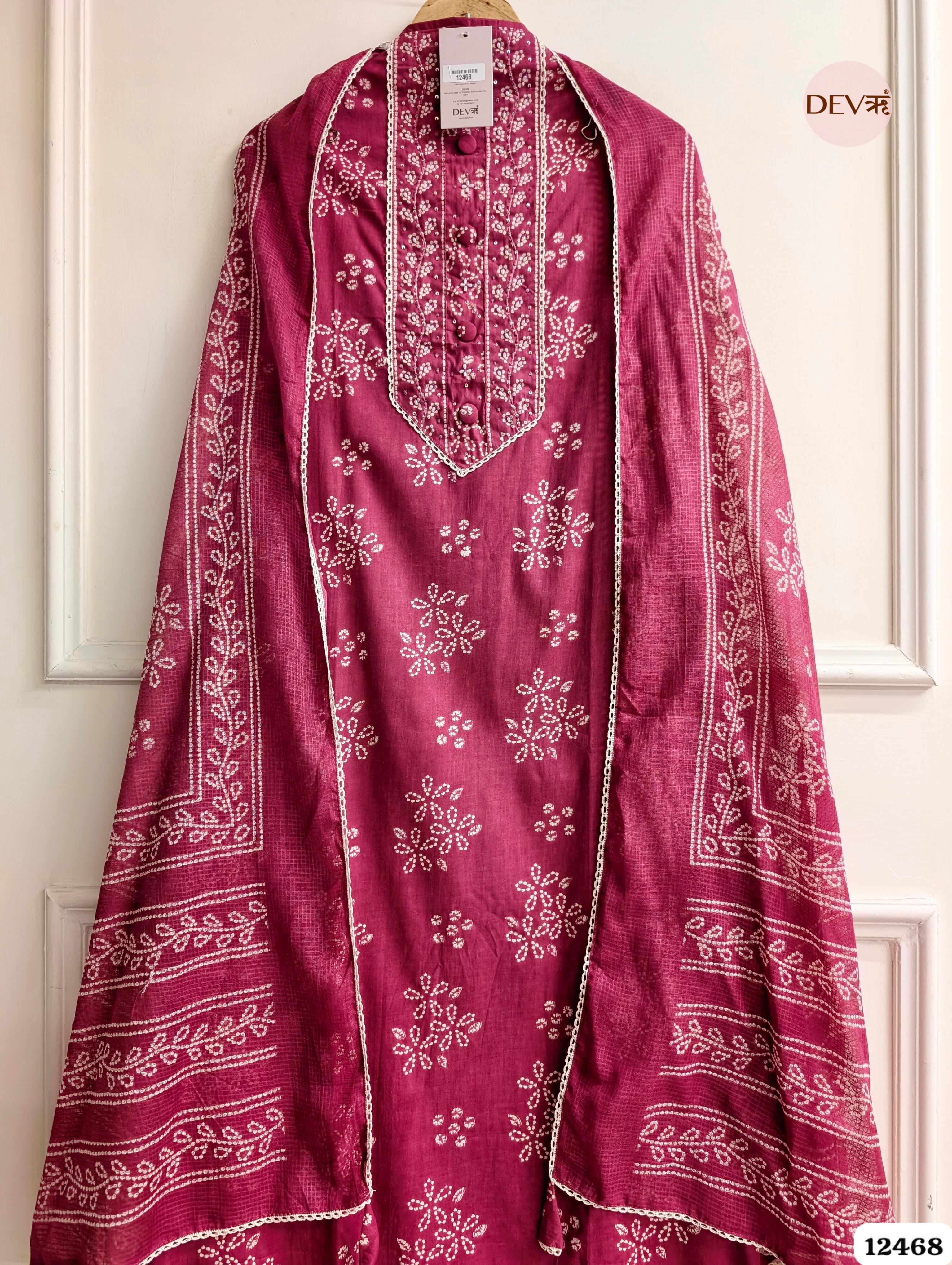 Magenta Pure Cotton Printed Unstitched 3-Piece Suit (Devri – D.No.12468)