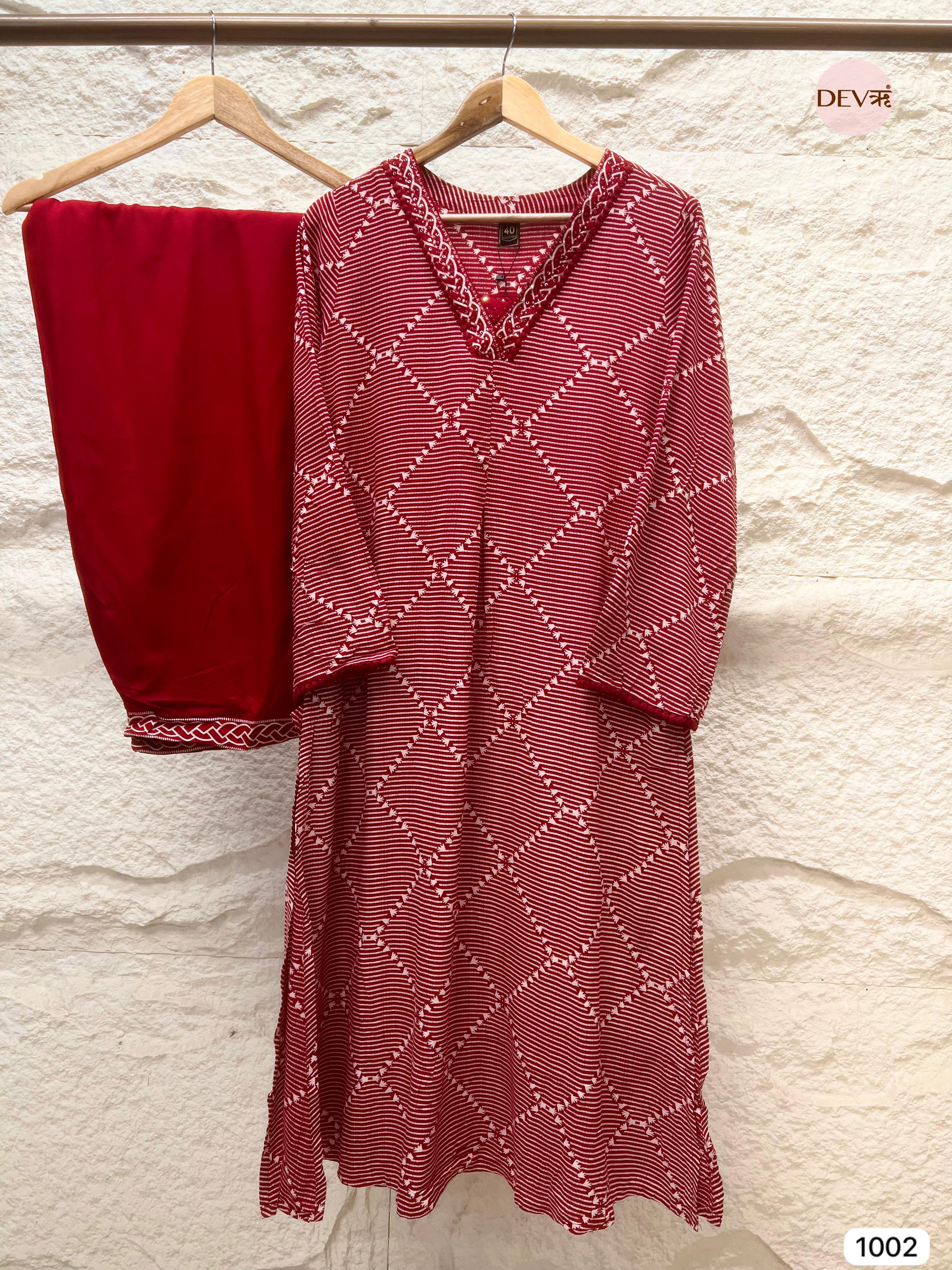 Red Printed Kurta Set In Soft german Reyon Fabric {1002}