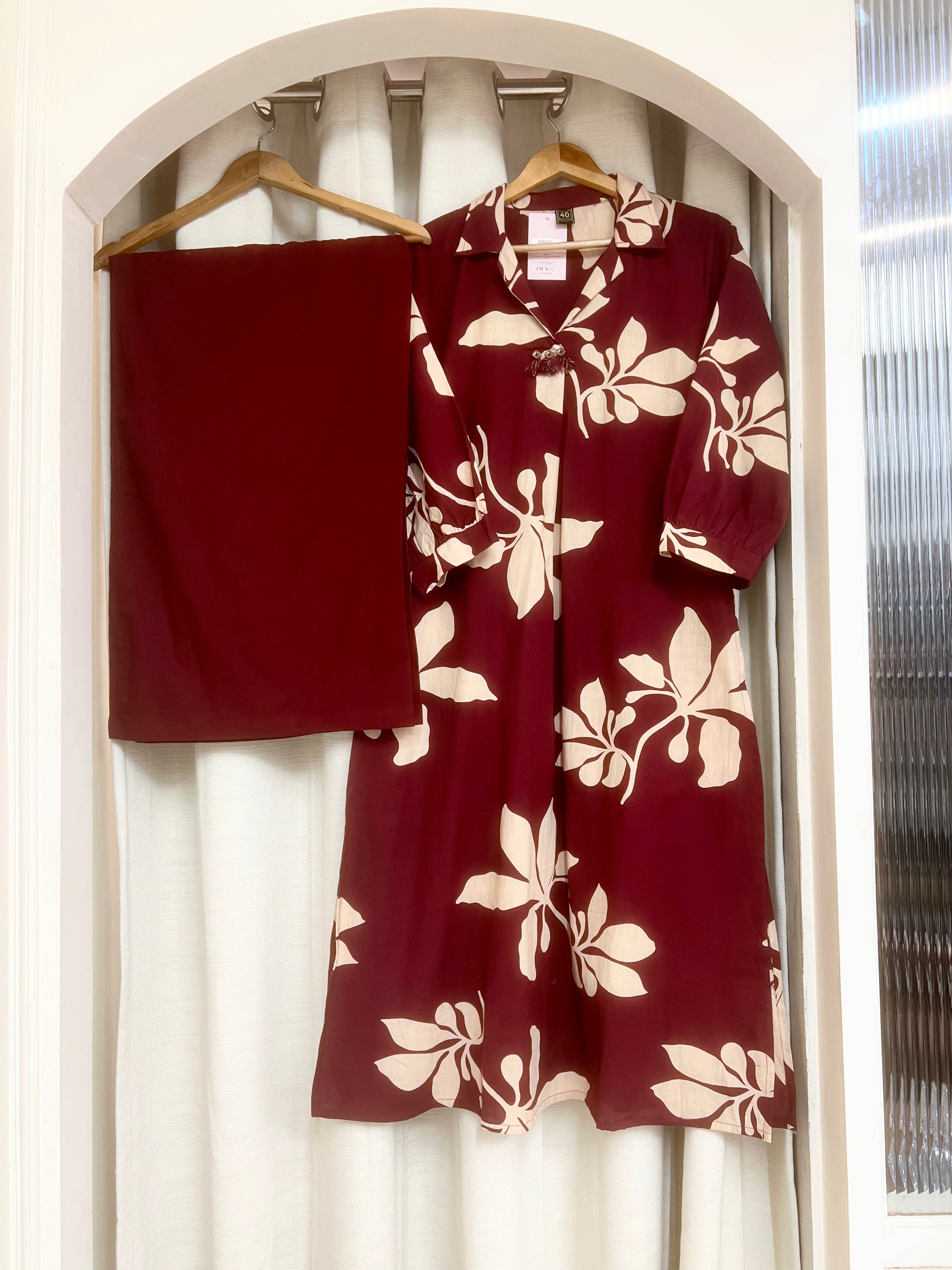 Vasanti German reyon Printed Maroon 2-Piece Set (Devri – D.No 21019)