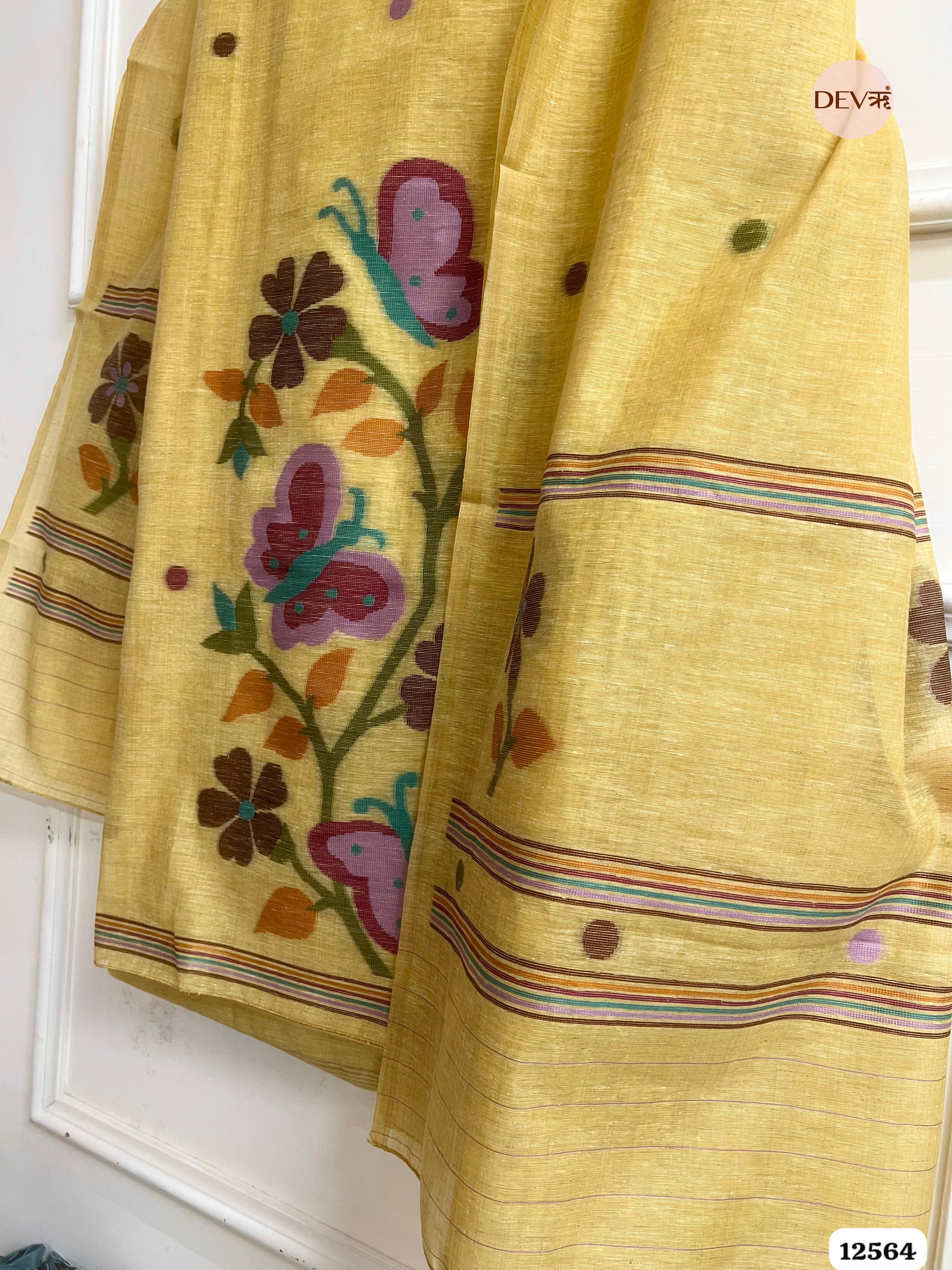 Yellow Linen Printed Unstitched 3-Piece Suit (Devri – D.No 12564)