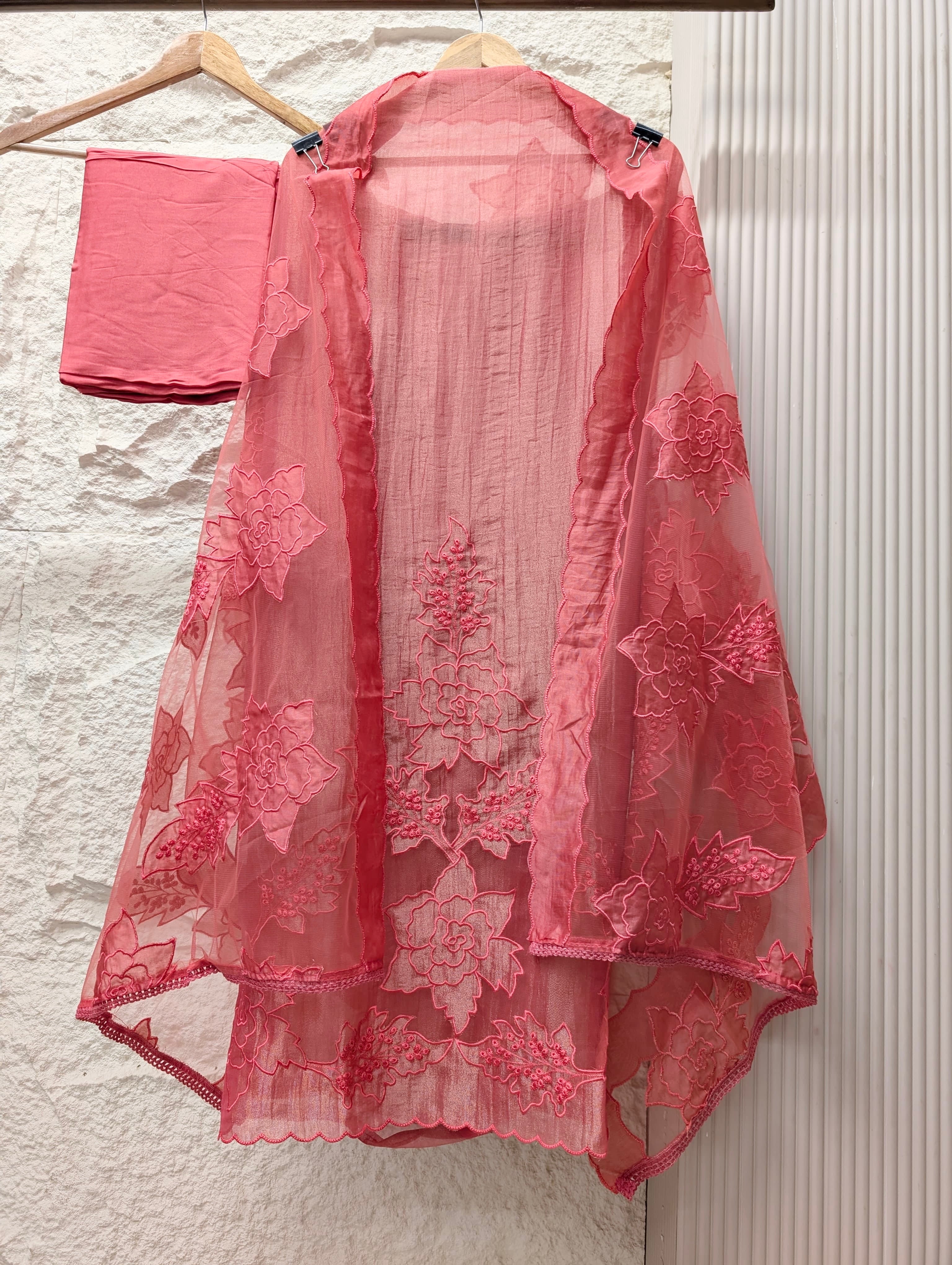 Pink Tissue Silk Embroidered Unstitched 3-Piece Suit (Devri – D.No 13765)