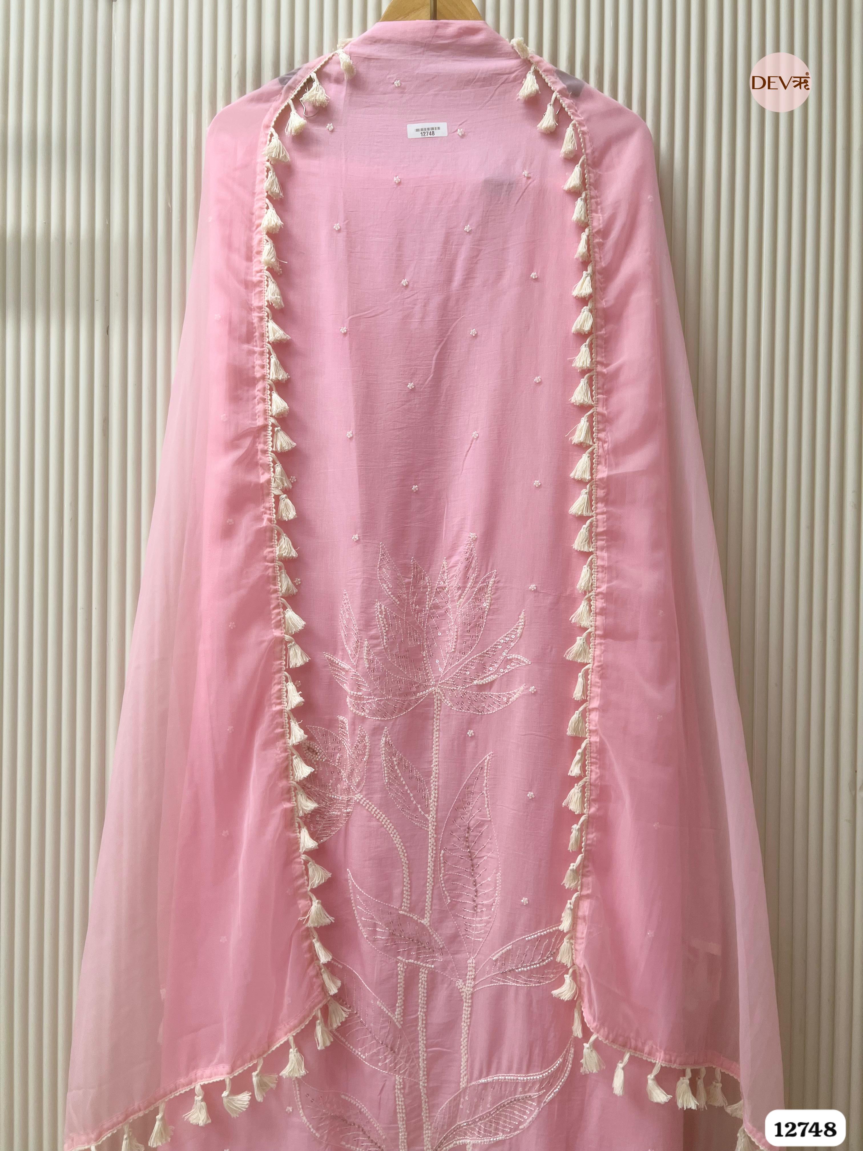 Pink Mul Cotton Embroidered Unstitched 3-Piece Suit (Devri – D.No 12748)