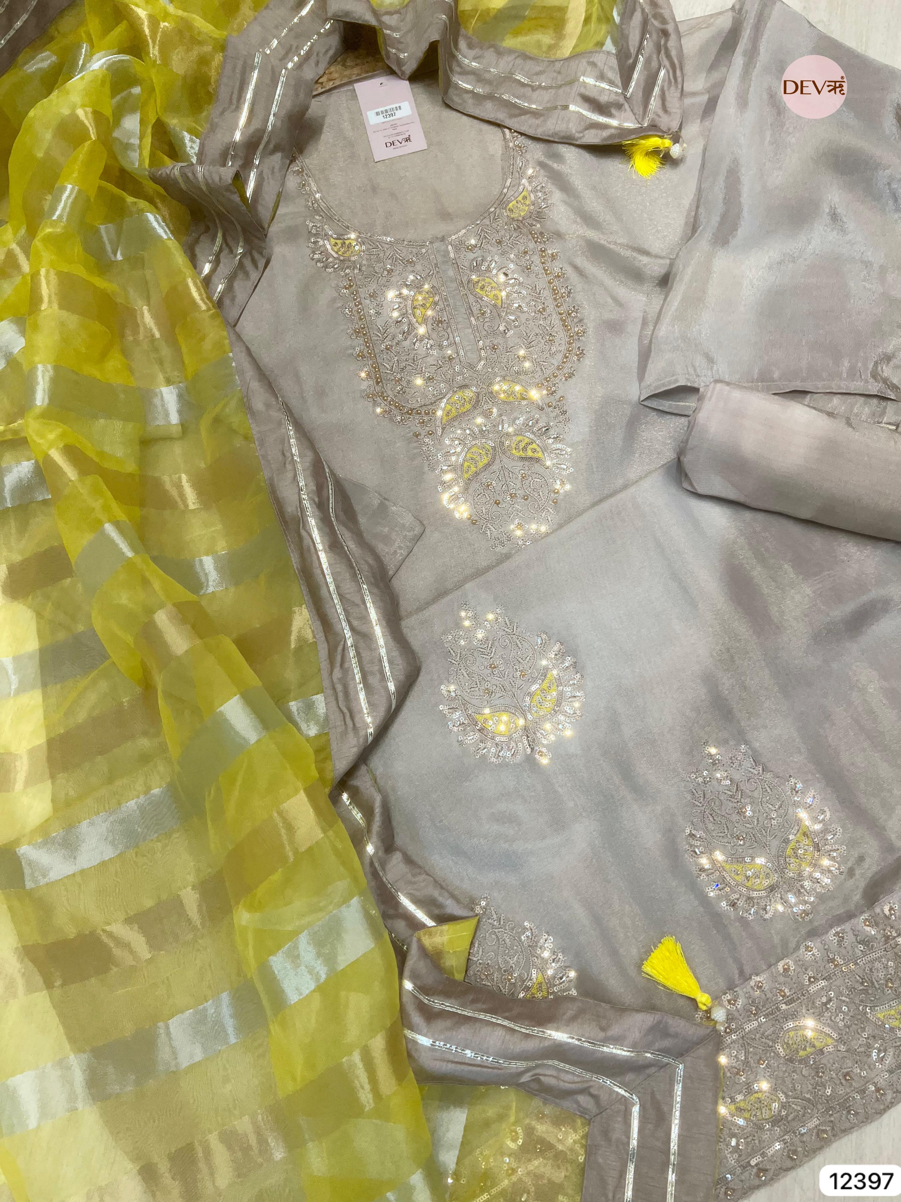 Soft Grey Shimmer Silk Embroidered Unstitched 3-Piece Suit (Devri – D.No 12397)