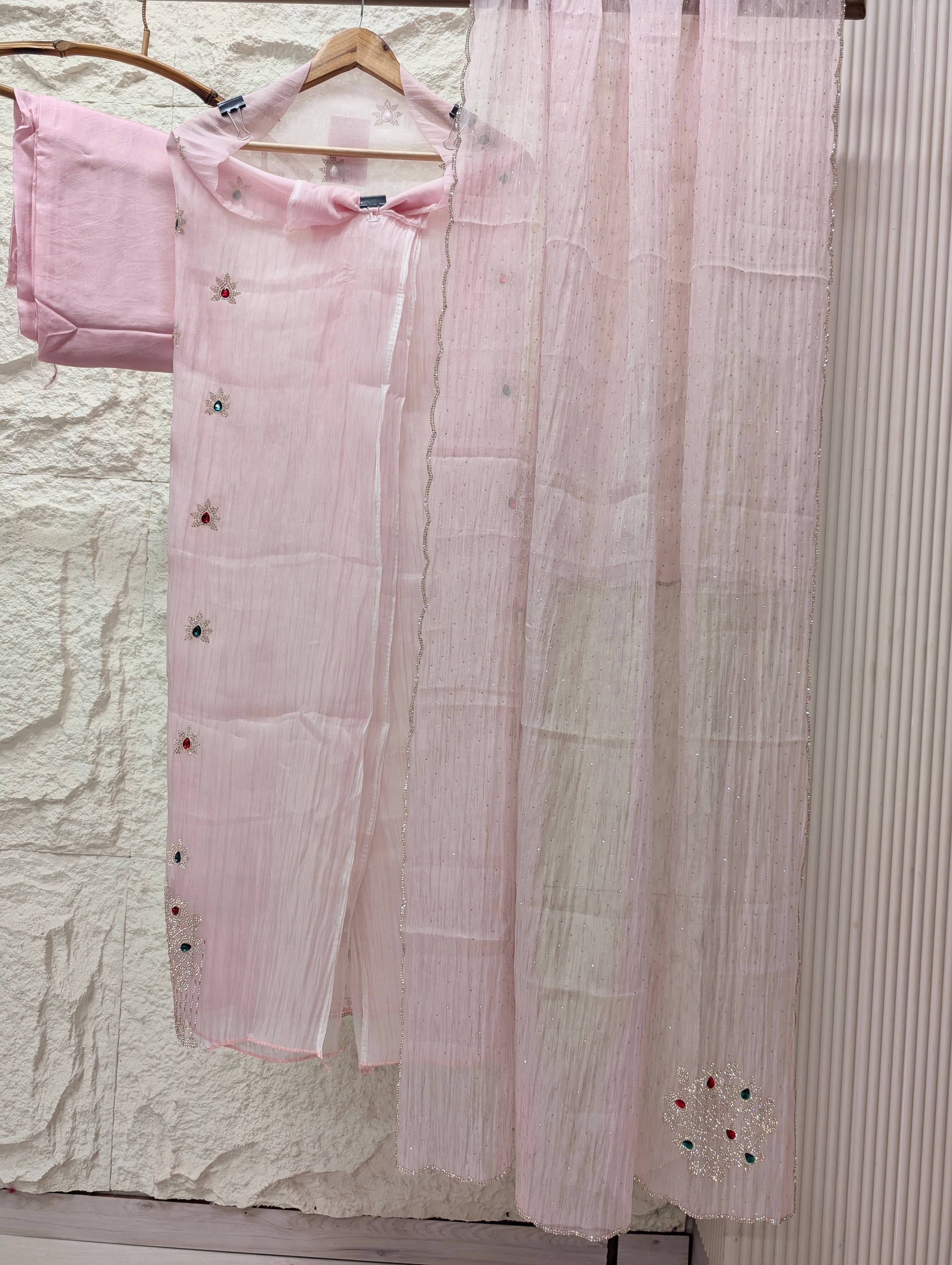 Pink Pure Organza Silk Embroidered Unstitched 3-Piece Suit (Devri – D.No 13637)