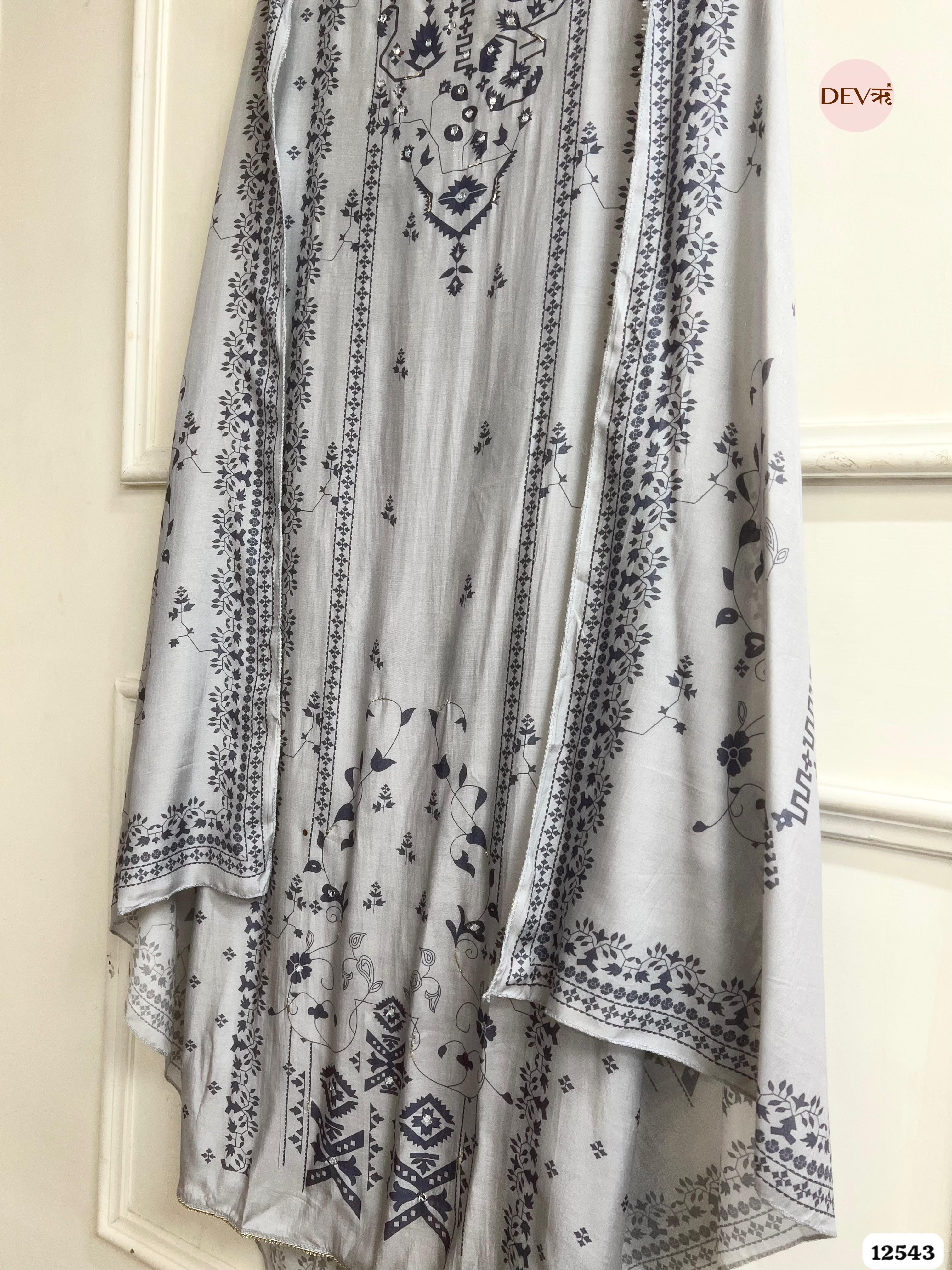 Grey Muslin Printed Unstitched 3-Piece Suit (Devri – D.No. 12543)