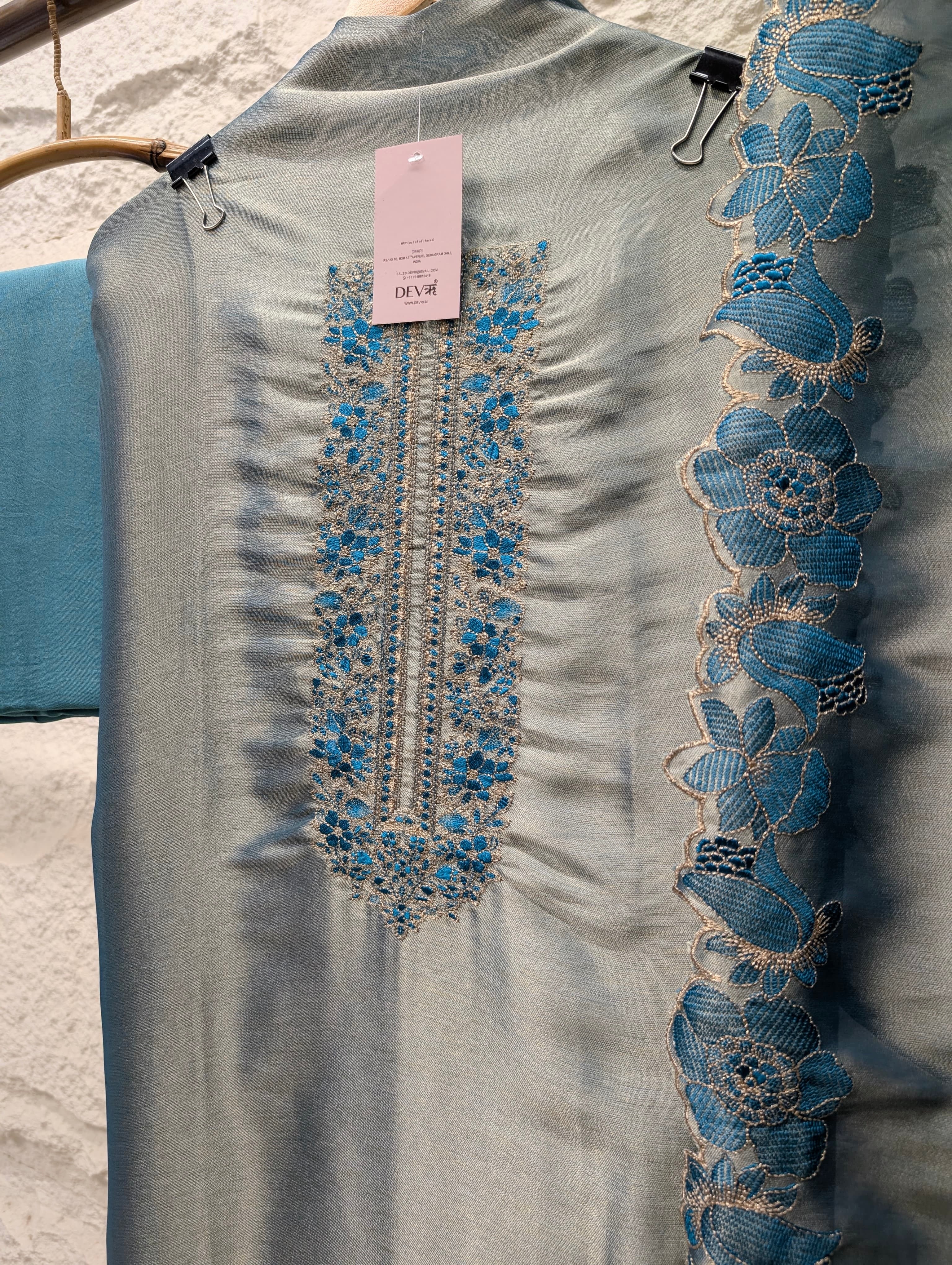 Grey Silk Blend Embroidered Unstitched 3-Piece Suit (Devri – D.No 13711)