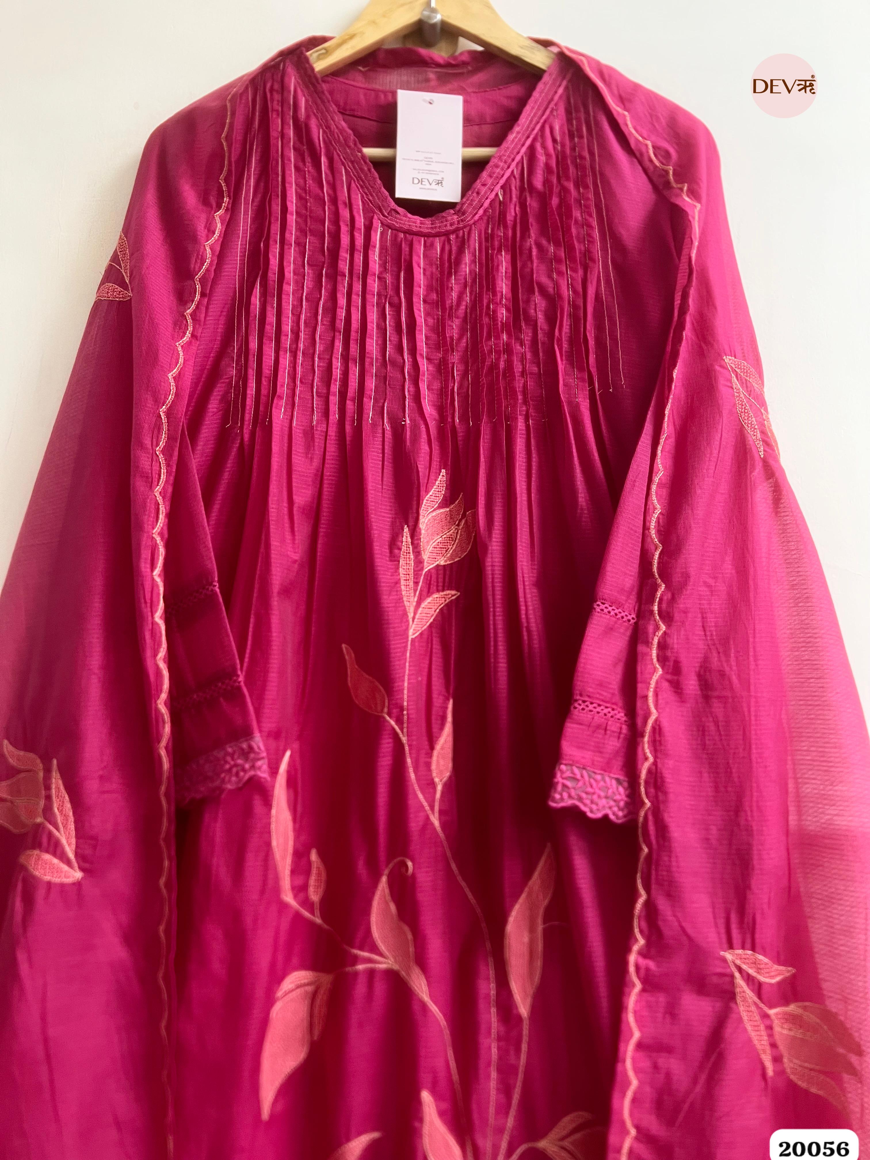 Vasundhara Mul Cotton Embroidered Wine 3-Piece Set (Devri – D.No 20056)