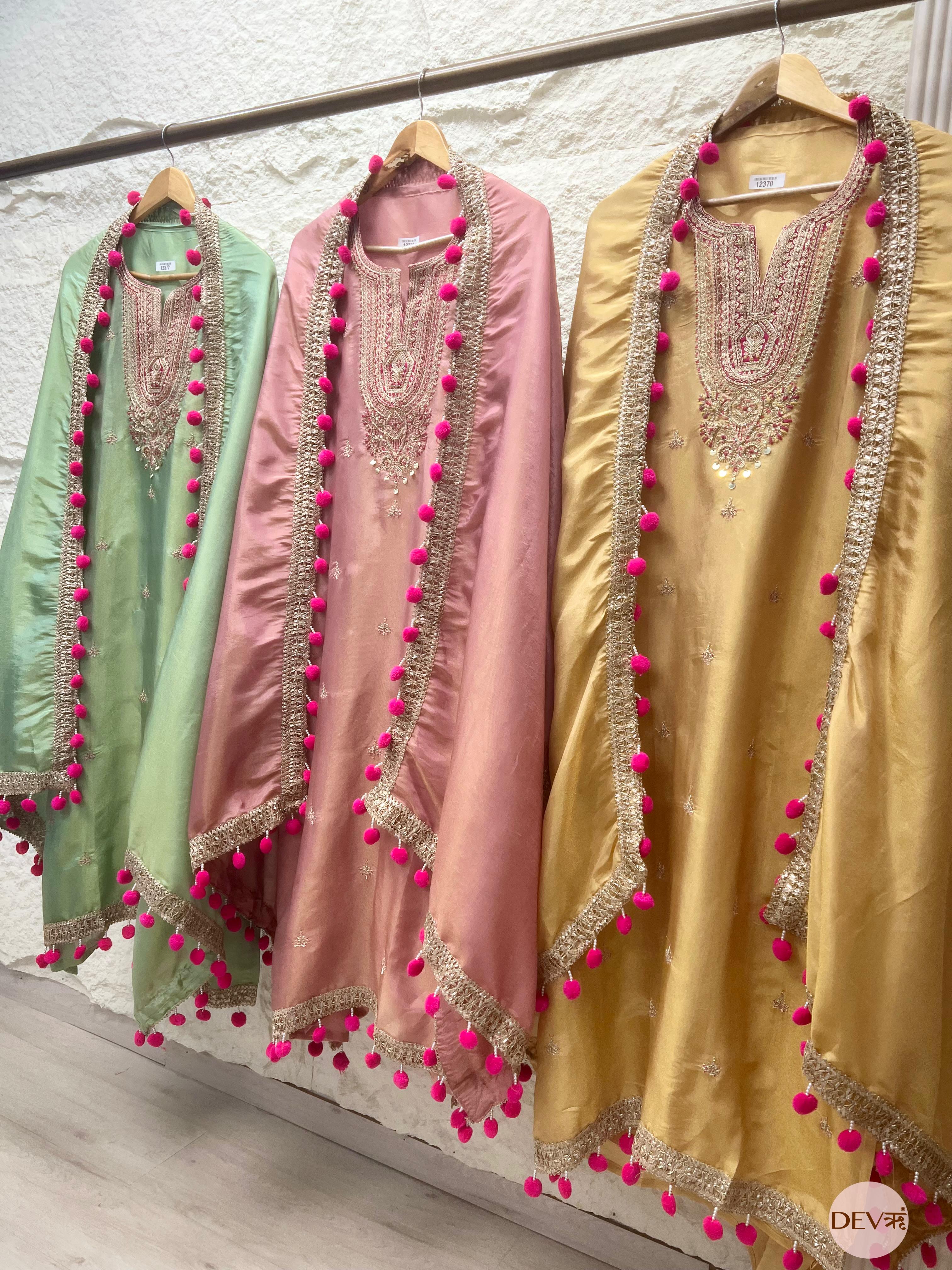 Dusty Rose Shimmer Silk Embellished Unstitched 3-Piece Suit (Devri – D.No 12371)