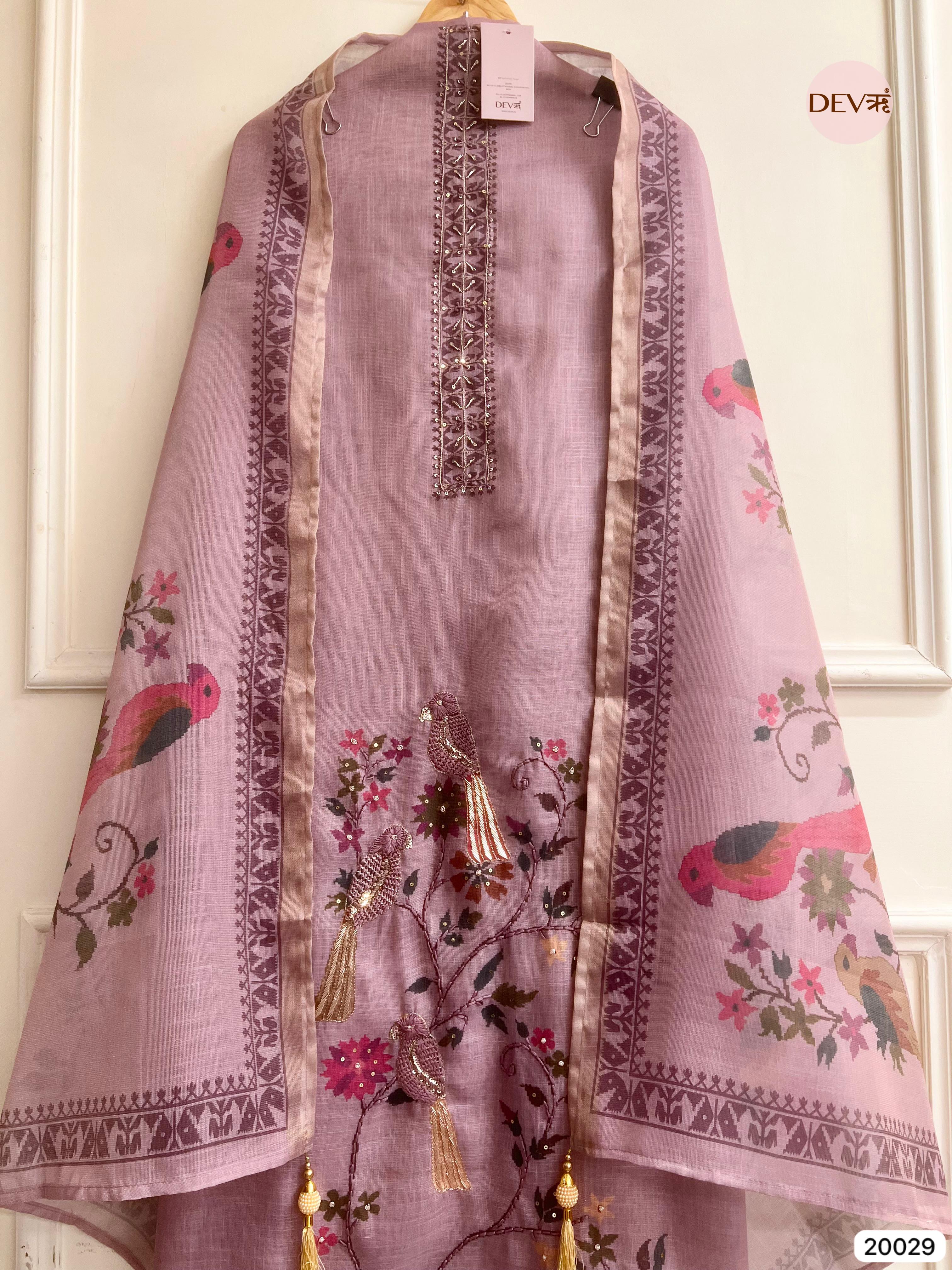 Dusty Rose Pure Linen Embroidered Unstitched 3-Piece Suit (Devri – D.No.20029 )