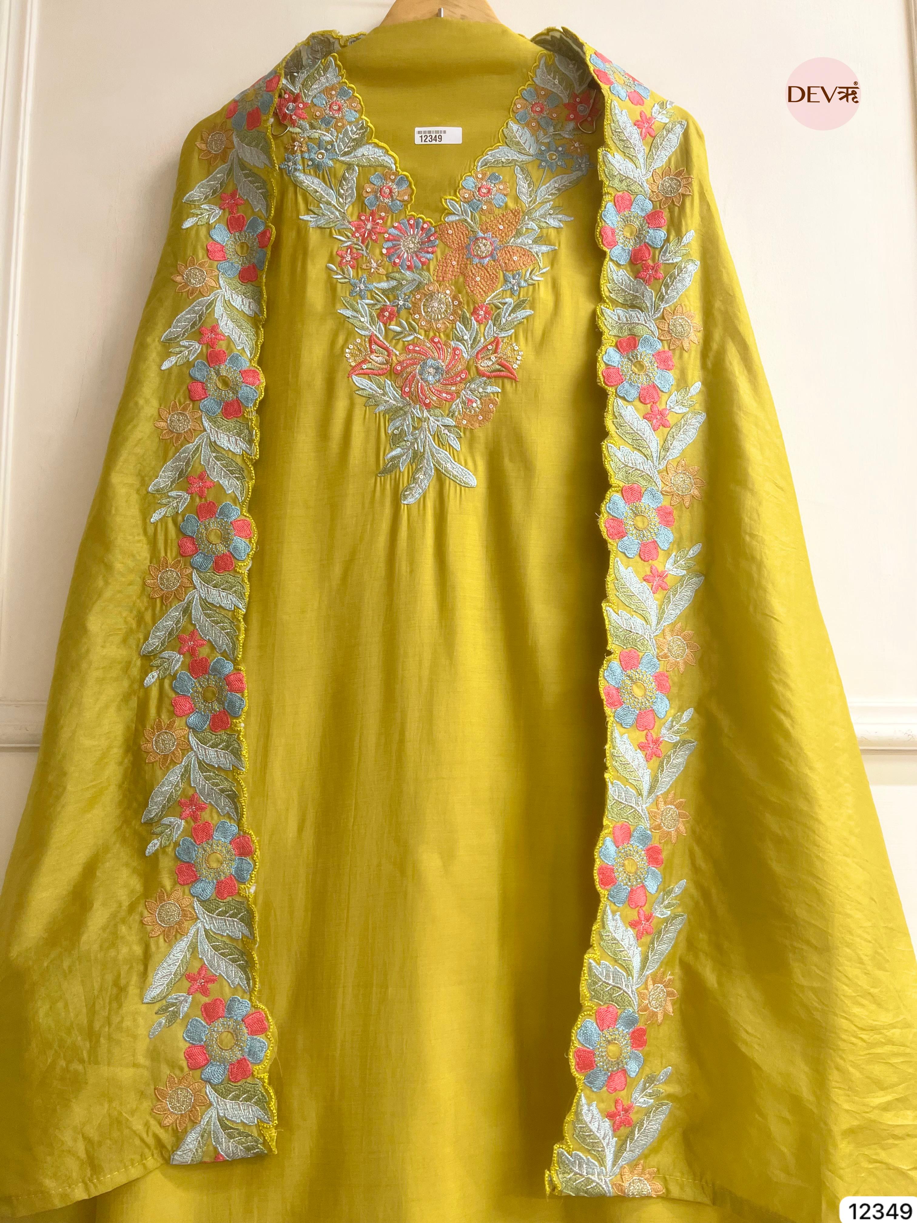 Olive Green Roman Silk Embroidered Unstitched 3-Piece Suit (Devri – D.No 12349)